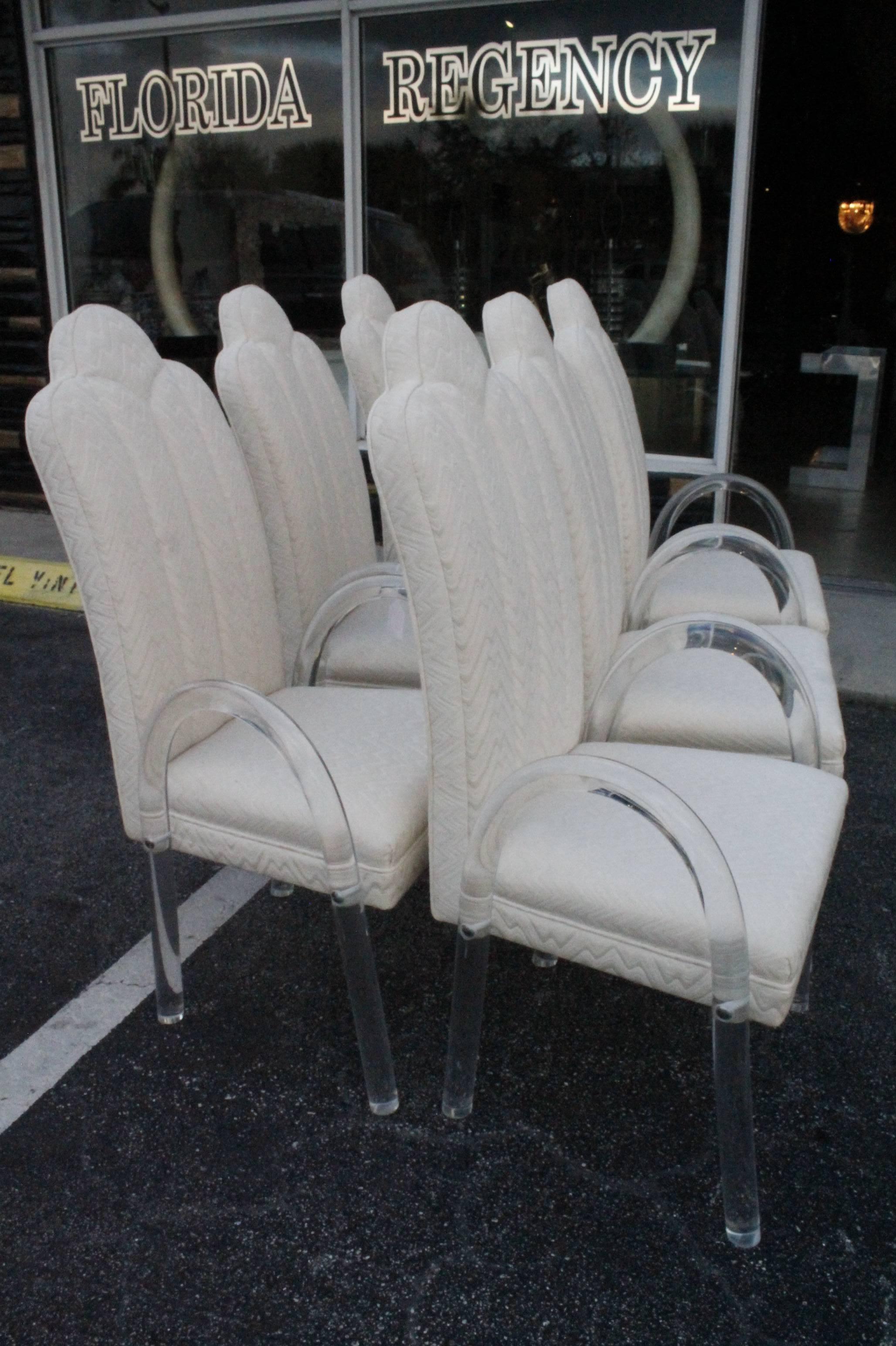 Hollywood Regency Set of 8, 10, 11 Charles Hollis Jones Lucite Waterfall Arm Dining Chairs CHJ 