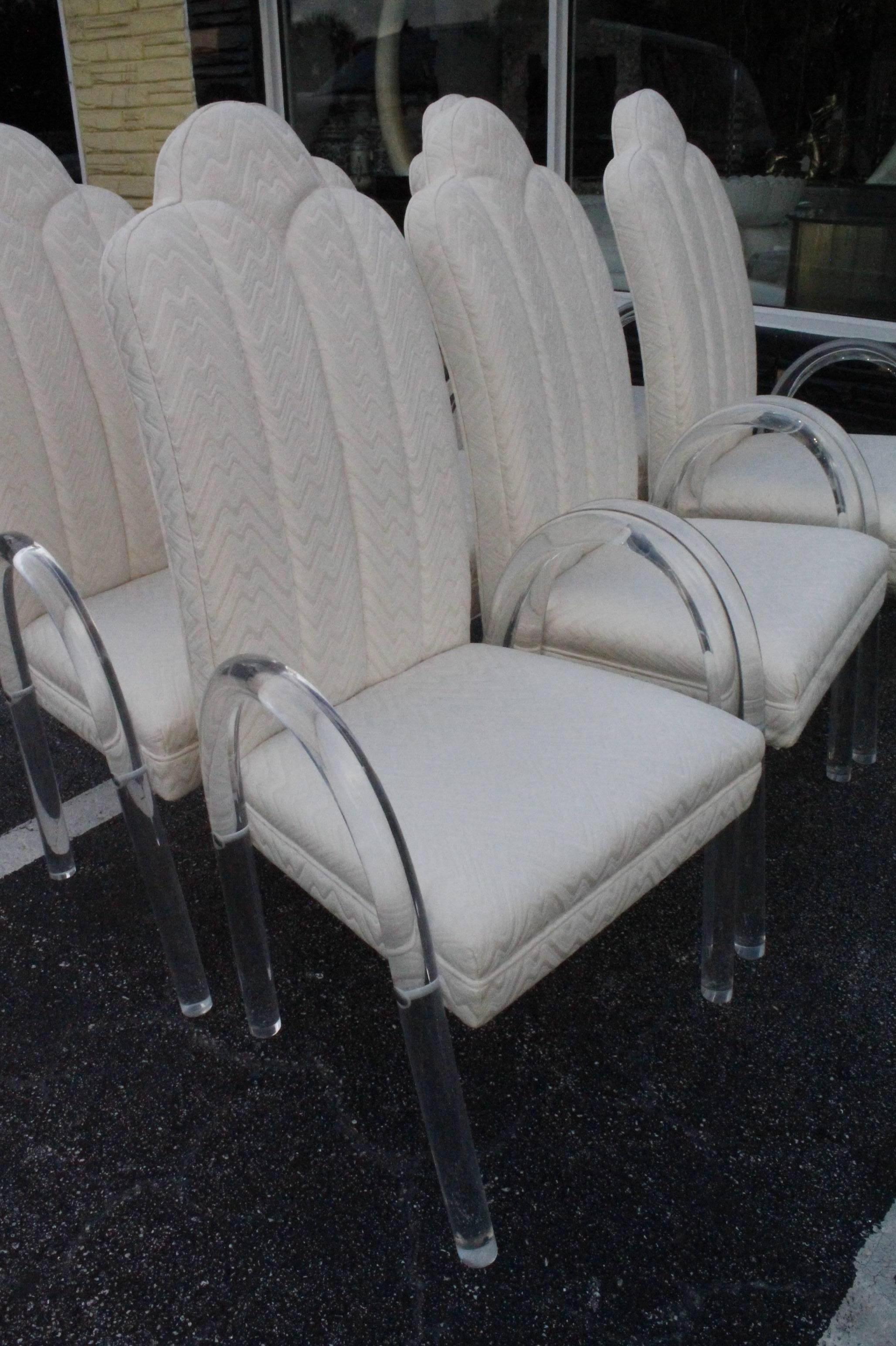 American Set of 8, 10, 11 Charles Hollis Jones Lucite Waterfall Arm Dining Chairs CHJ 