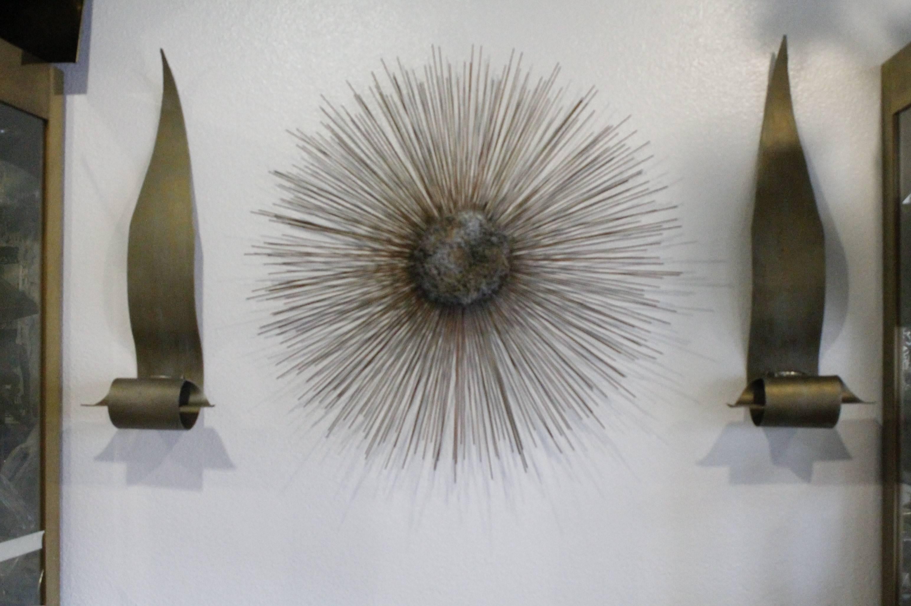 Curtis Jere Vintage Brass and Bronze Brutalist Starburst Wall Hanging Metal 1