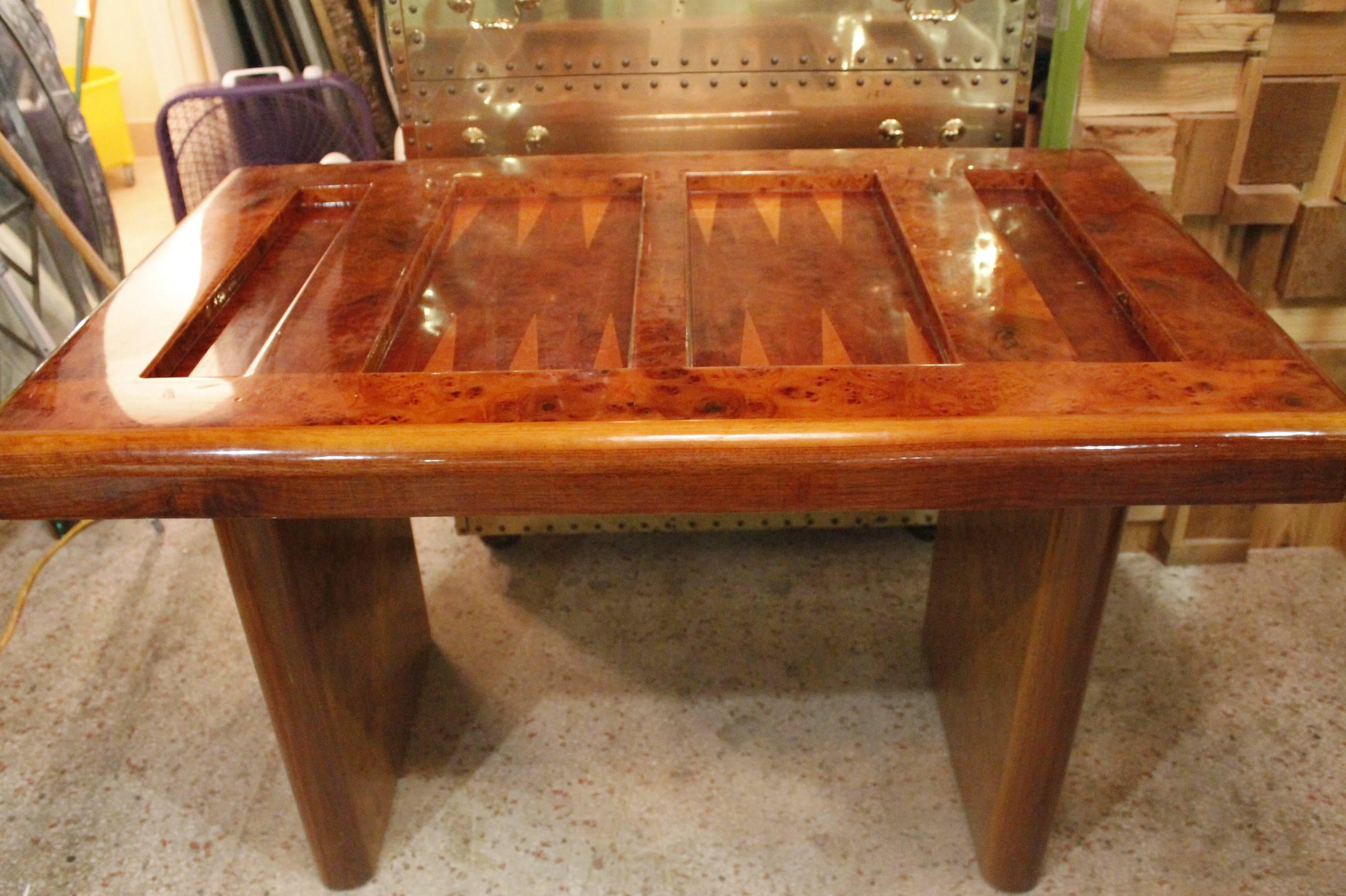 Mid-Century Modern Burl Wood Backgammon Game Table In Excellent Condition In West Palm Beach, FL