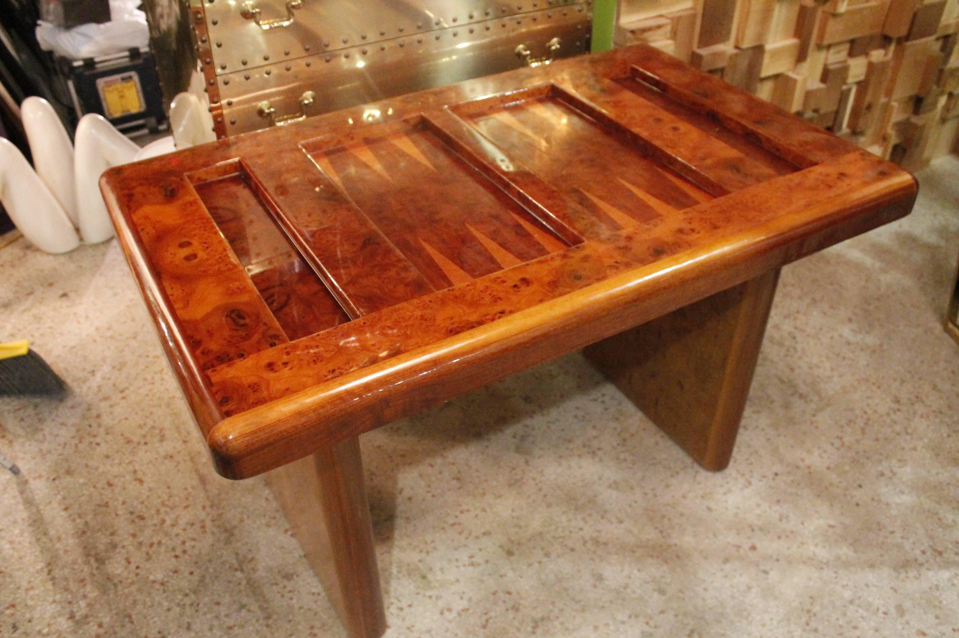 20th Century Mid-Century Modern Burl Wood Backgammon Game Table