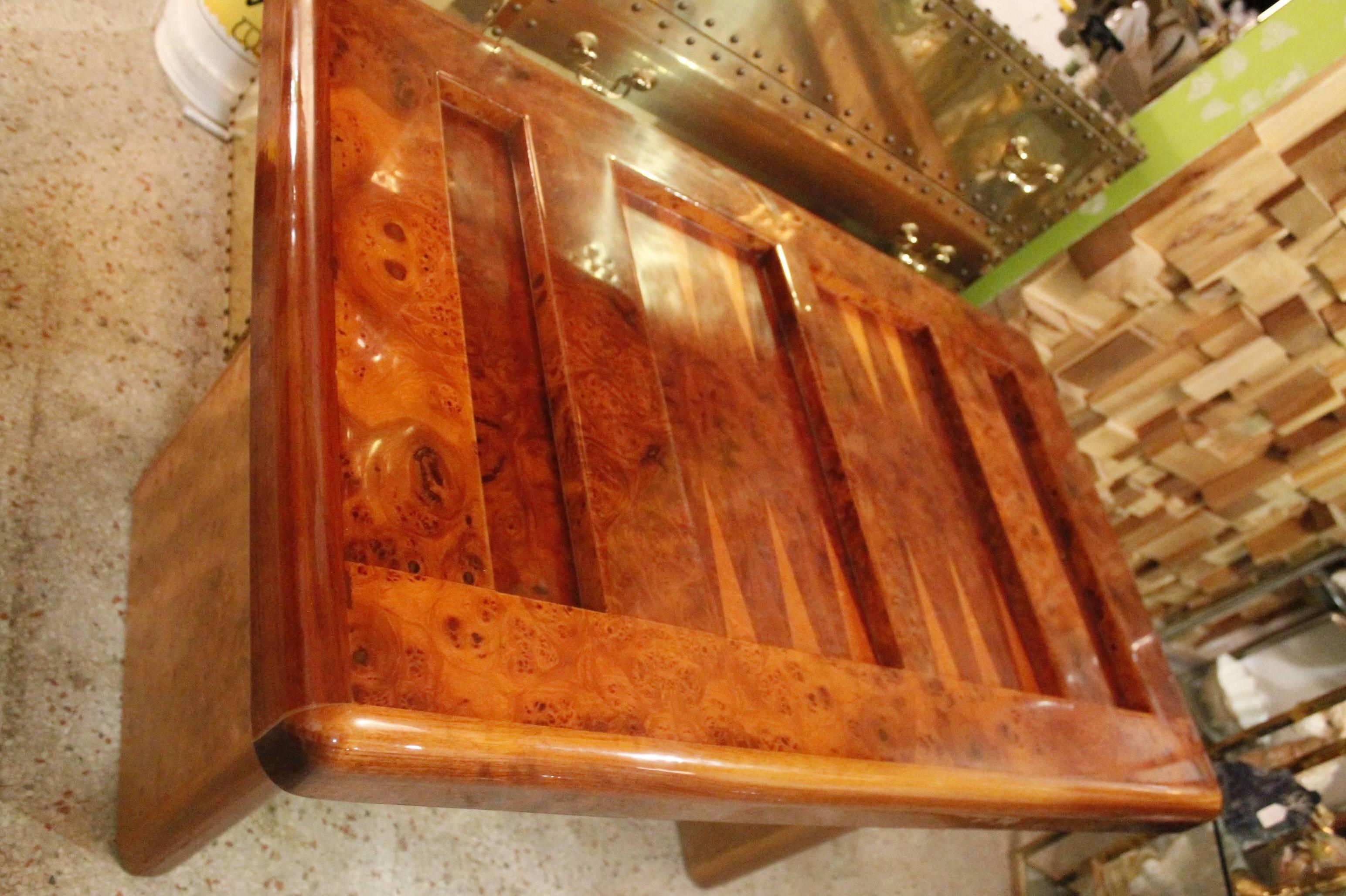 Mid-Century Modern Burl Wood Backgammon Game Table 1