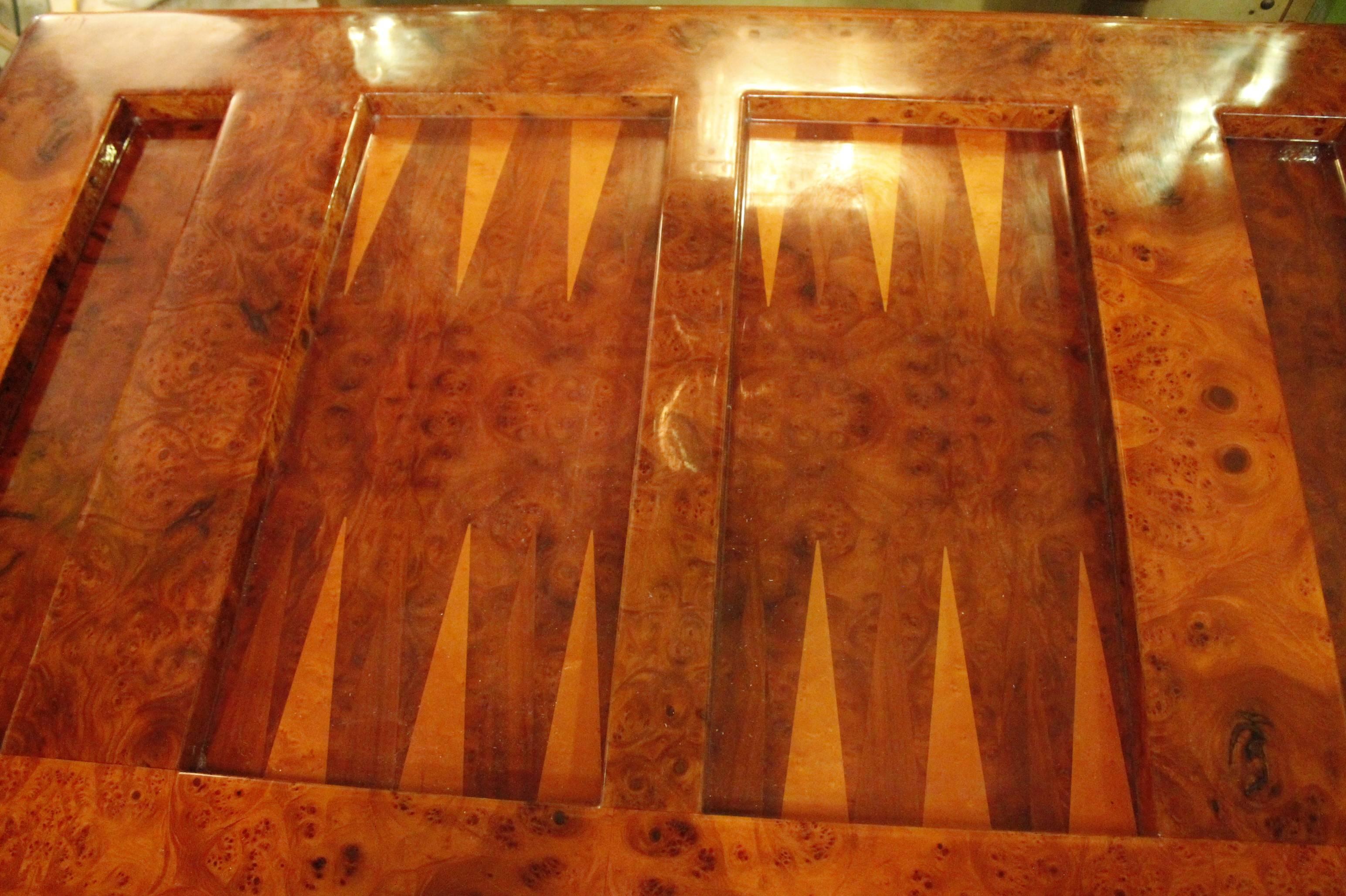 Mid-Century Modern Burl Wood Backgammon Game Table 2