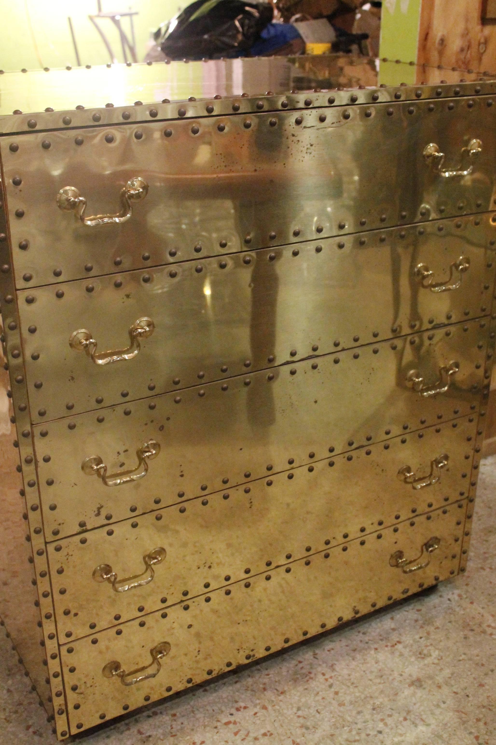 American Vintage Brass Chest of Drawers Dresser by Sarreid Ltd. Hollywood Regency 