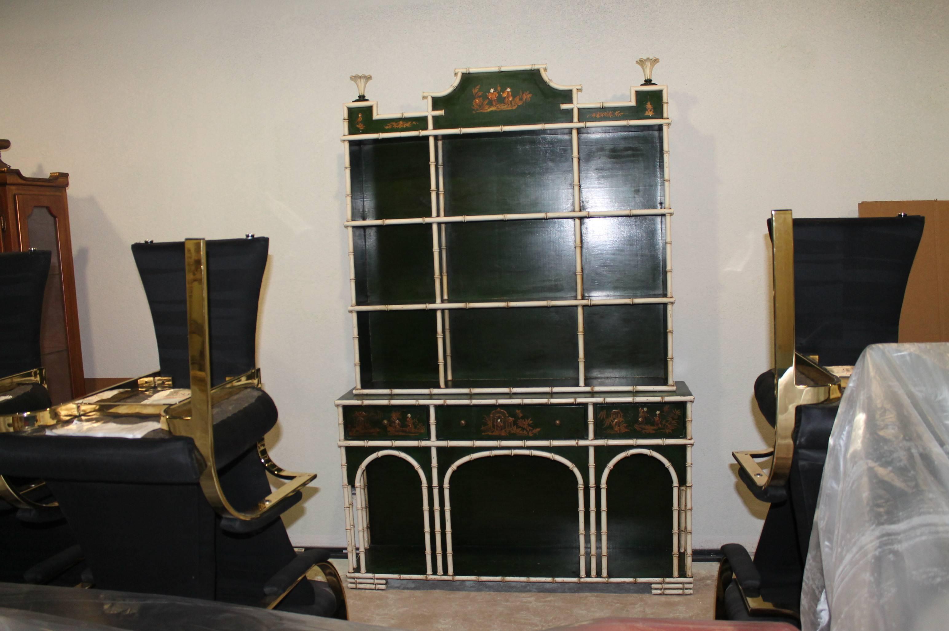 Faux Bamboo Chinese Chippendale China Cabinet 1