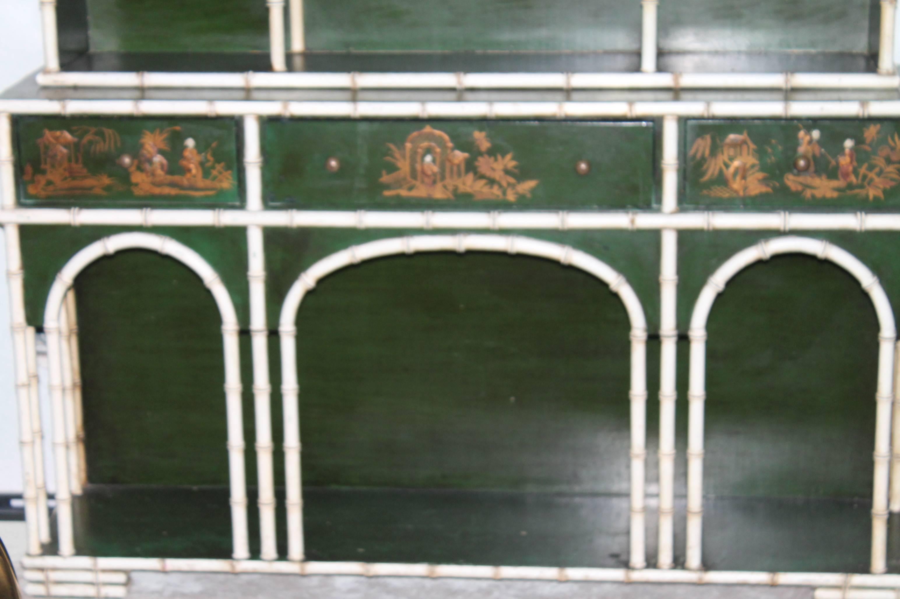 20th Century Faux Bamboo Chinese Chippendale China Cabinet
