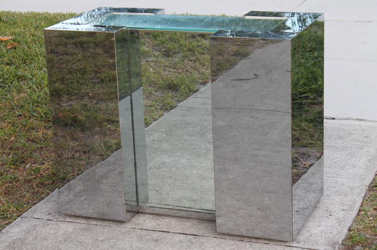 Mirrored Chrome Desk Console or Dining Table Base in the Style of Milo Baughman at 1stdibs