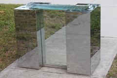 Mirrored Chrome Desk Console or Dining Table Base in the Style of Milo Baughman