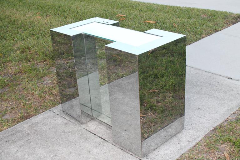 Mirrored Chrome Desk Console or Dining Table Base in the Style of Milo