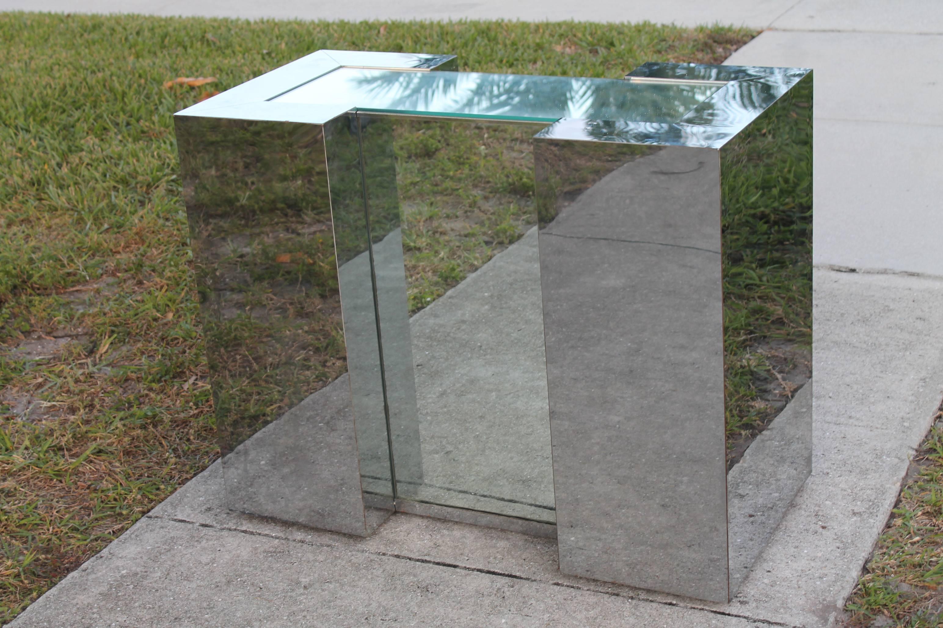 Mid-Century Modern Mirrored Chrome Desk Console or Dining Table Base in the Style of Milo Baughman