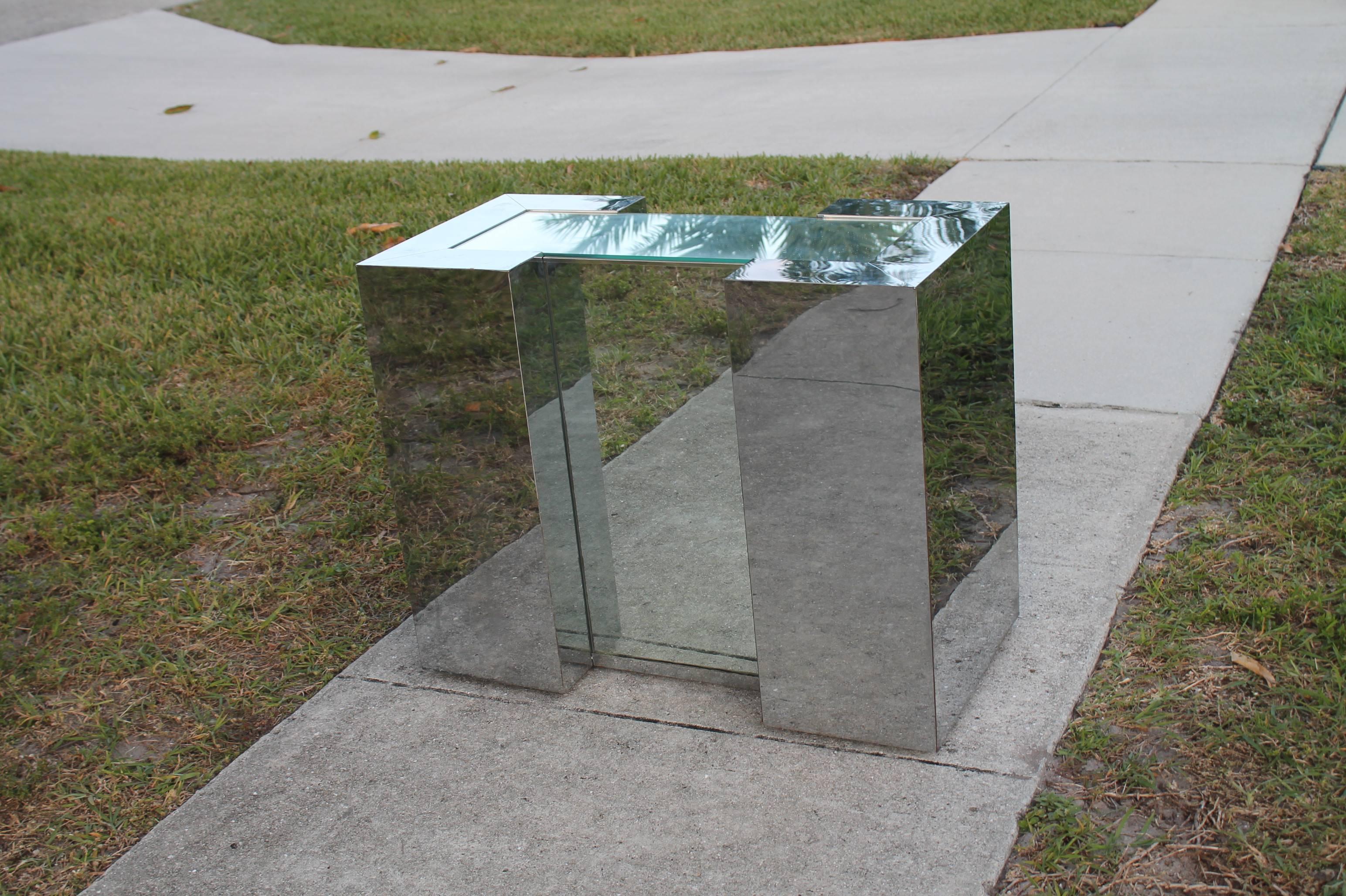 20th Century Mirrored Chrome Desk Console or Dining Table Base in the Style of Milo Baughman