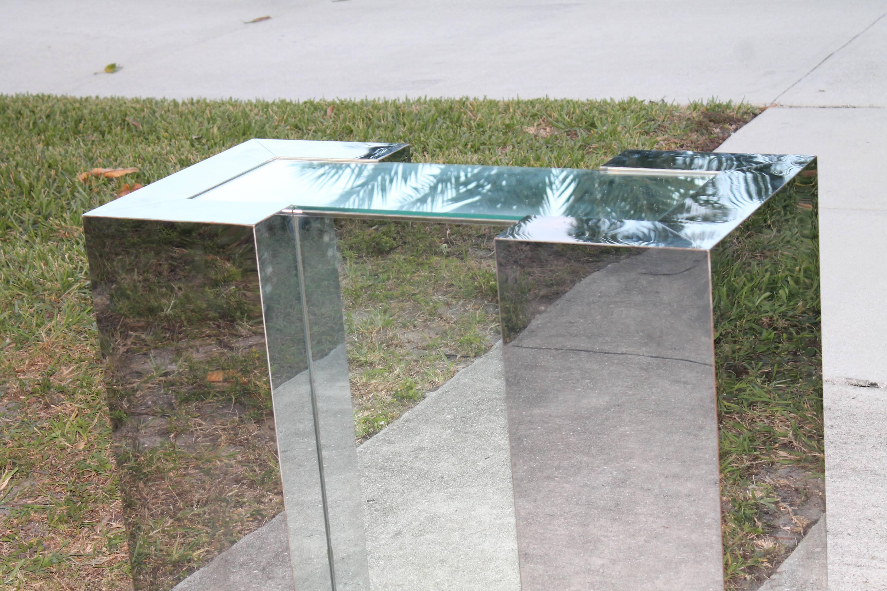 American Mirrored Chrome Desk Console or Dining Table Base in the Style of Milo Baughman