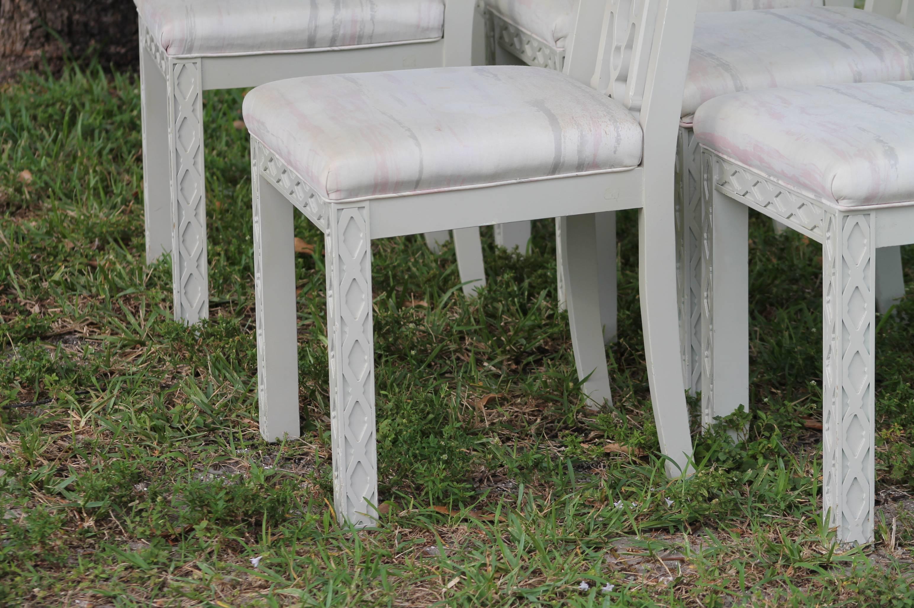Set of Six Fretwork Chinese Chippendale Dining Side Chairs Pagoda Palm Beach  In Good Condition In West Palm Beach, FL