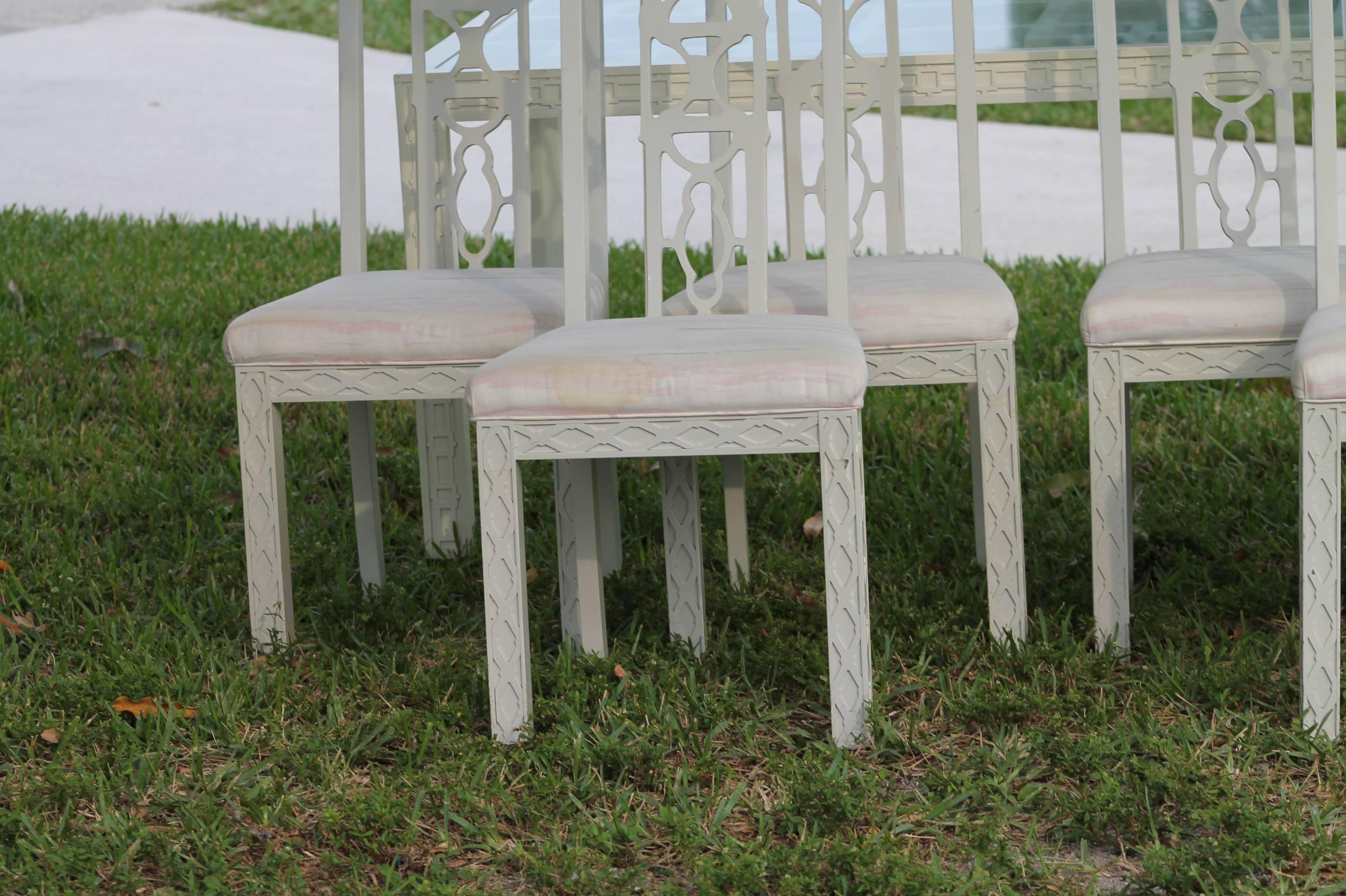 Set of Six Fretwork Chinese Chippendale Dining Side Chairs Pagoda Palm Beach  4