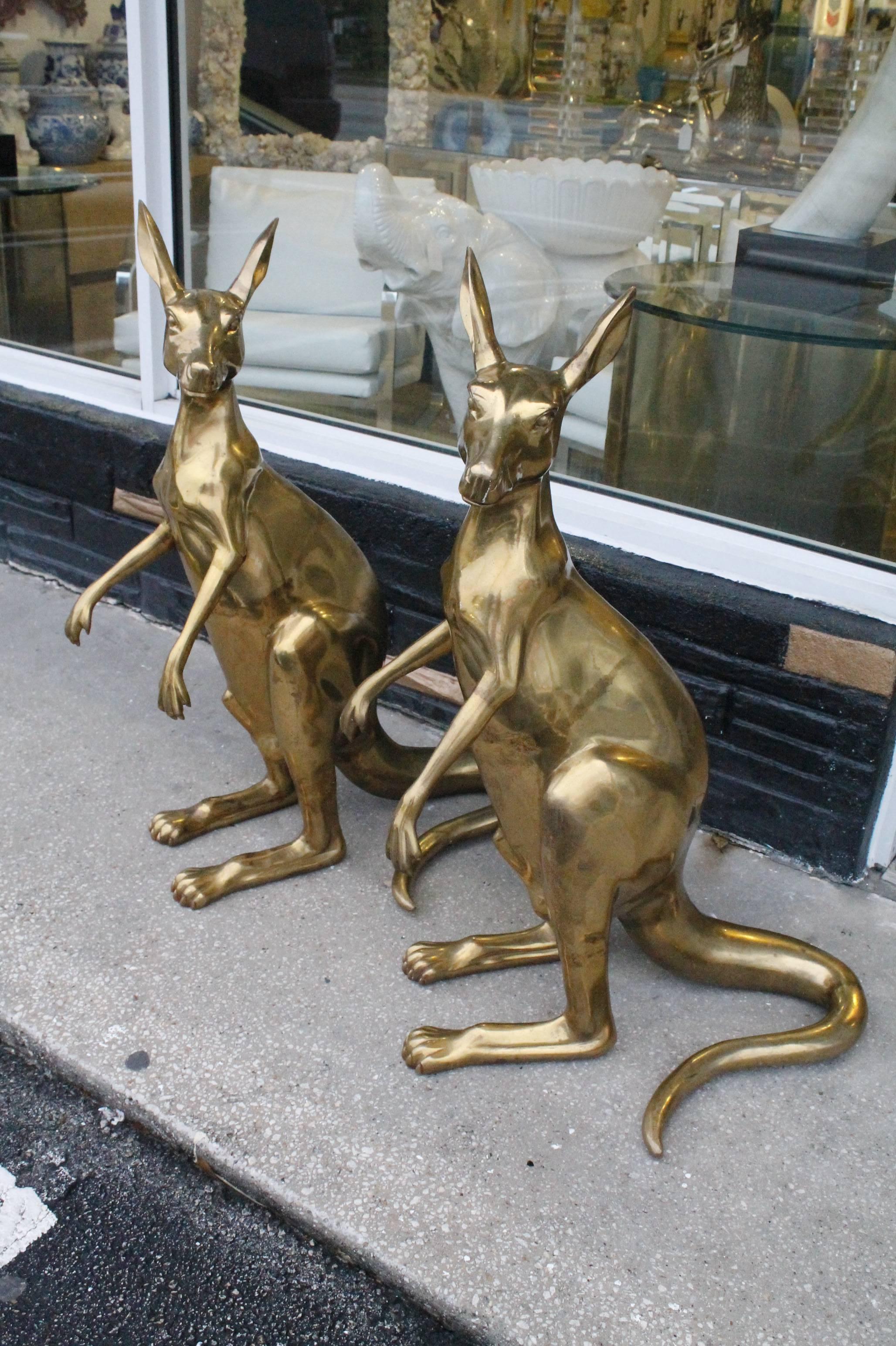 American Pair of Vintage Australian Hollywood Regency Brass Kangaroos