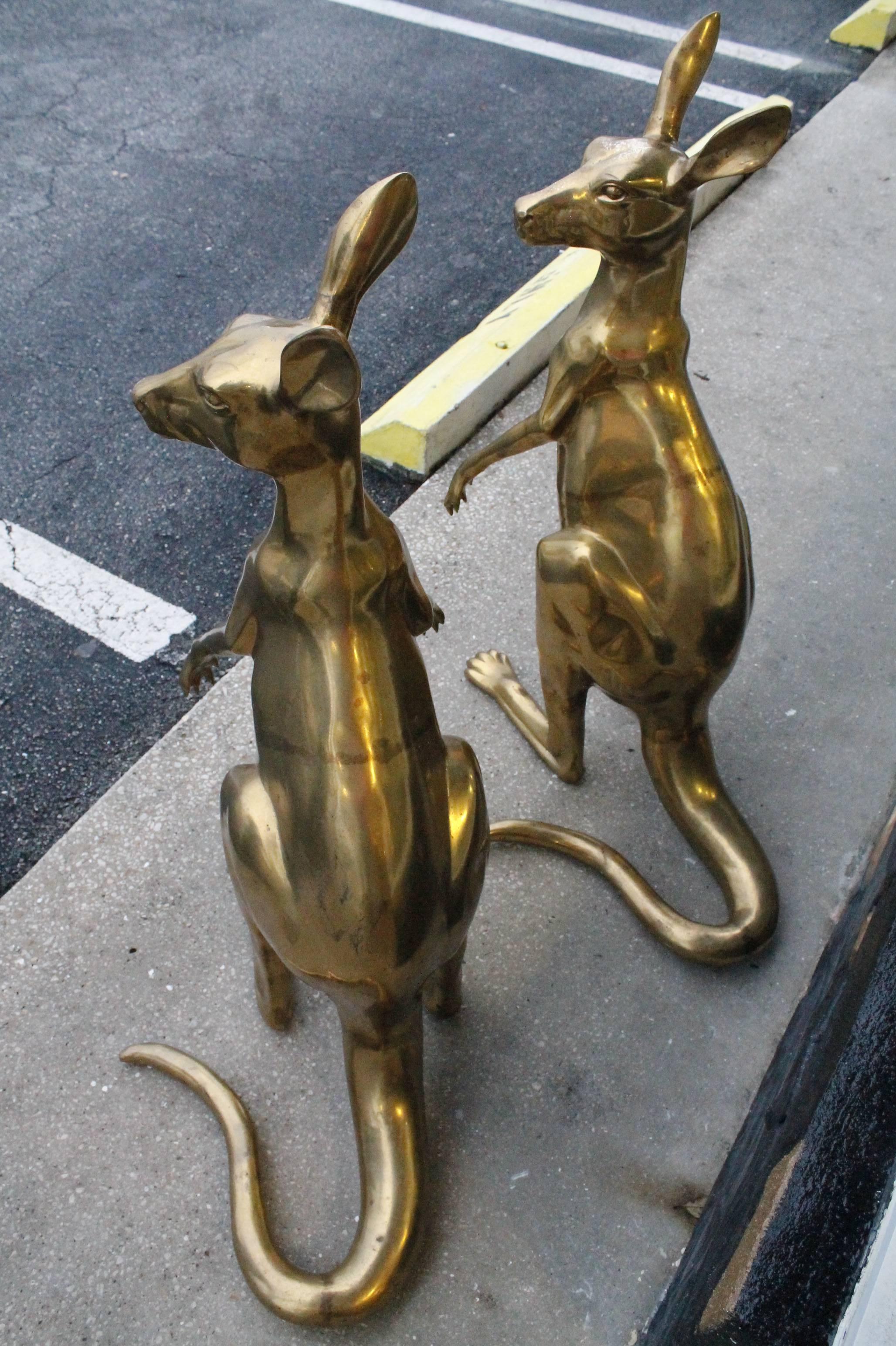 Pair of Vintage Australian Hollywood Regency Brass Kangaroos 3