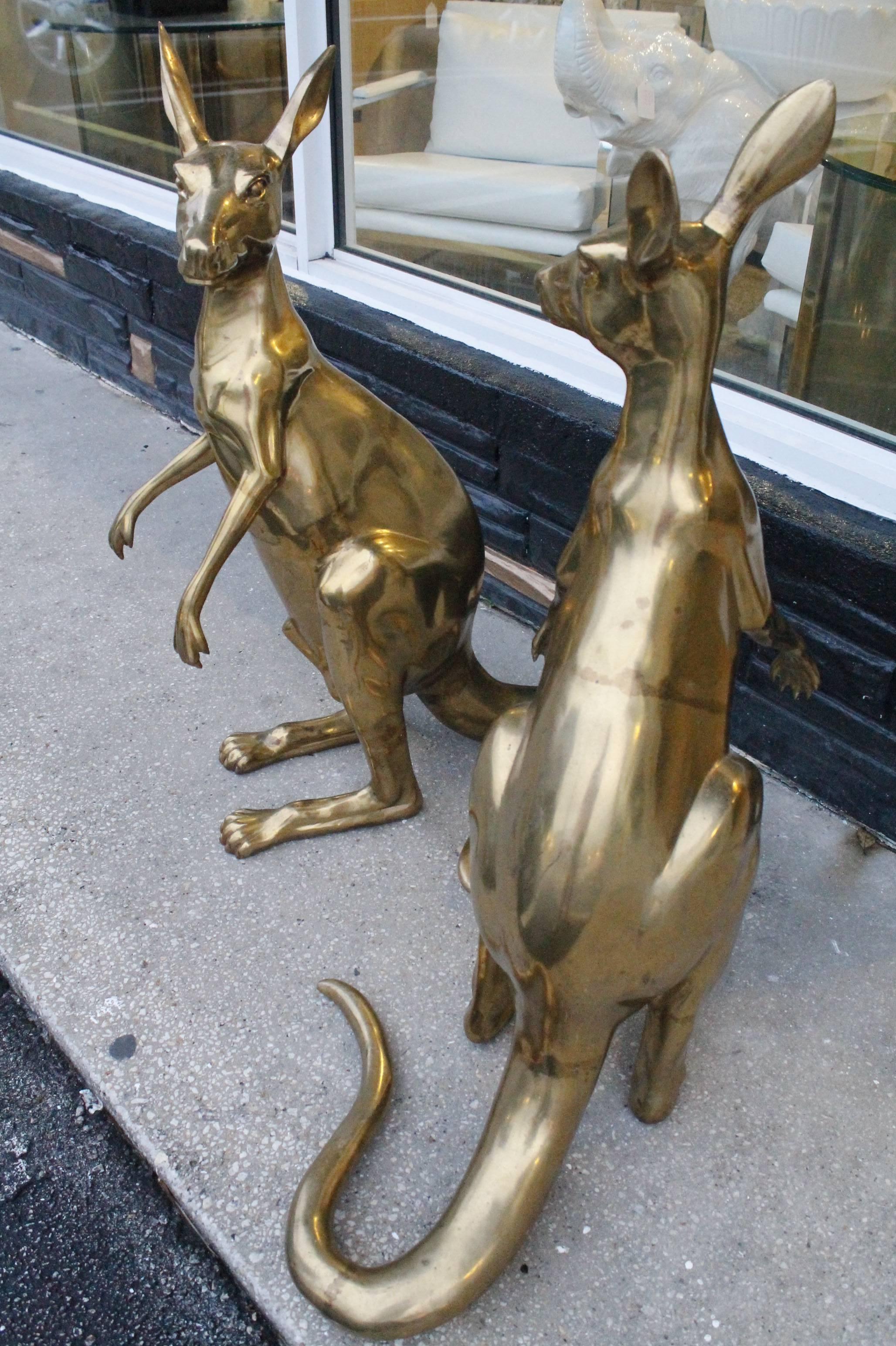 Pair of Vintage Australian Hollywood Regency Brass Kangaroos 4