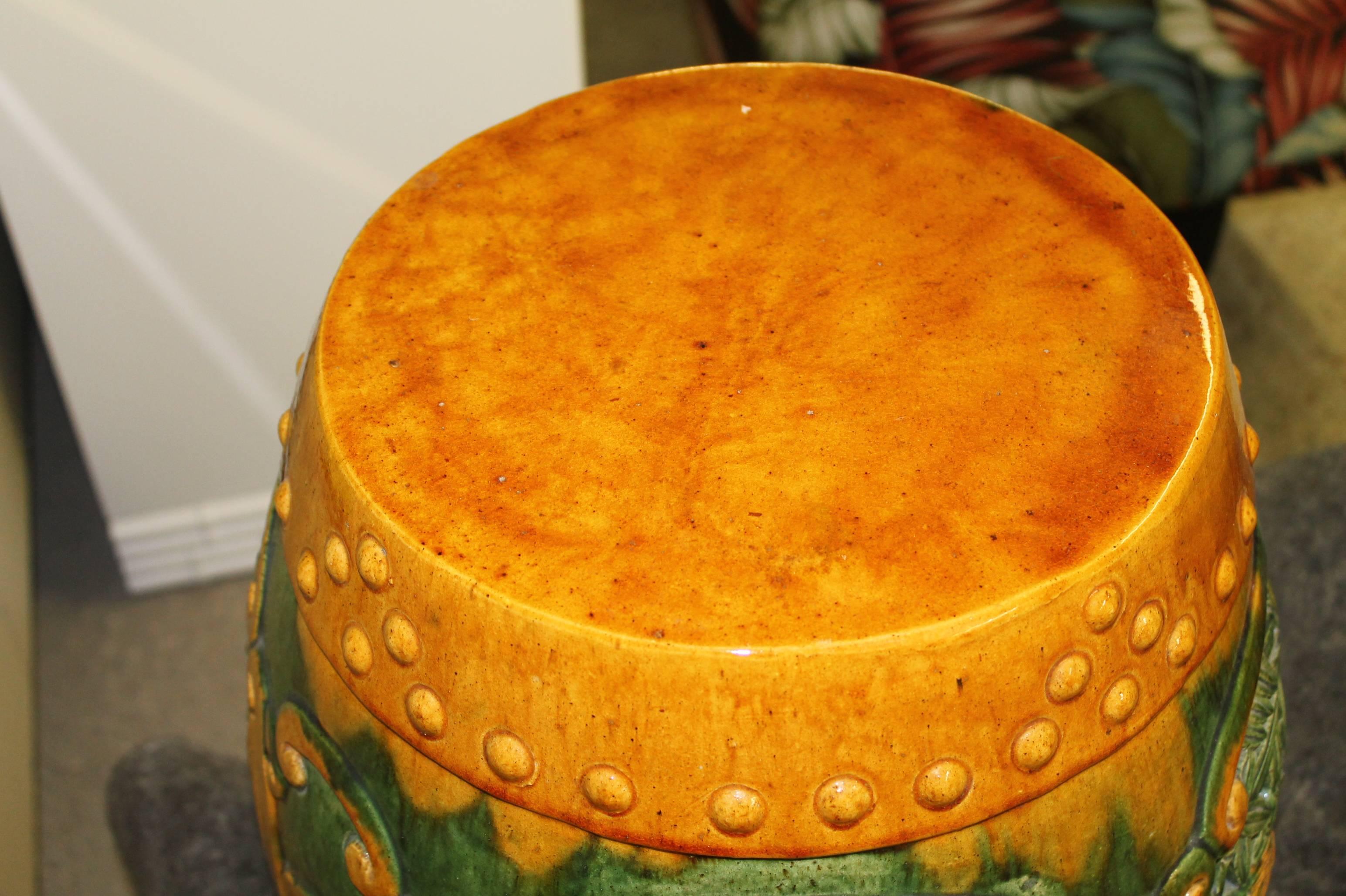  Vintage Pair of Ceramic Garden Drum Stools or Stands with Camels and Elephants In Excellent Condition In West Palm Beach, FL