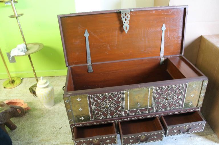 Arab Wooden and Brass Studded Coffee Cocktail Table Trunk or Chest from