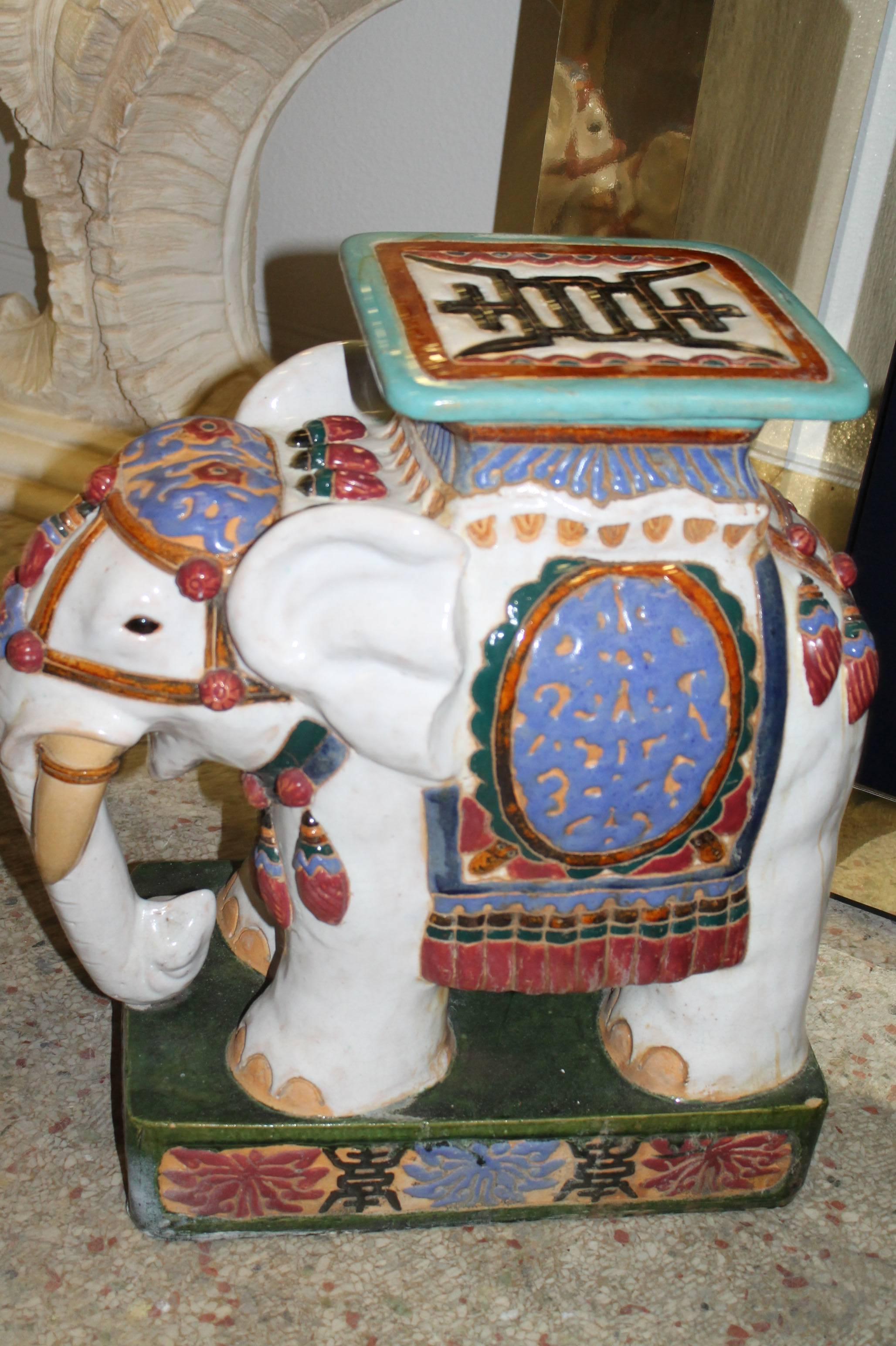 Vietnamese Pair of Vintage Elephant Garden Stools Stands Seats Hollywood Regency Plant