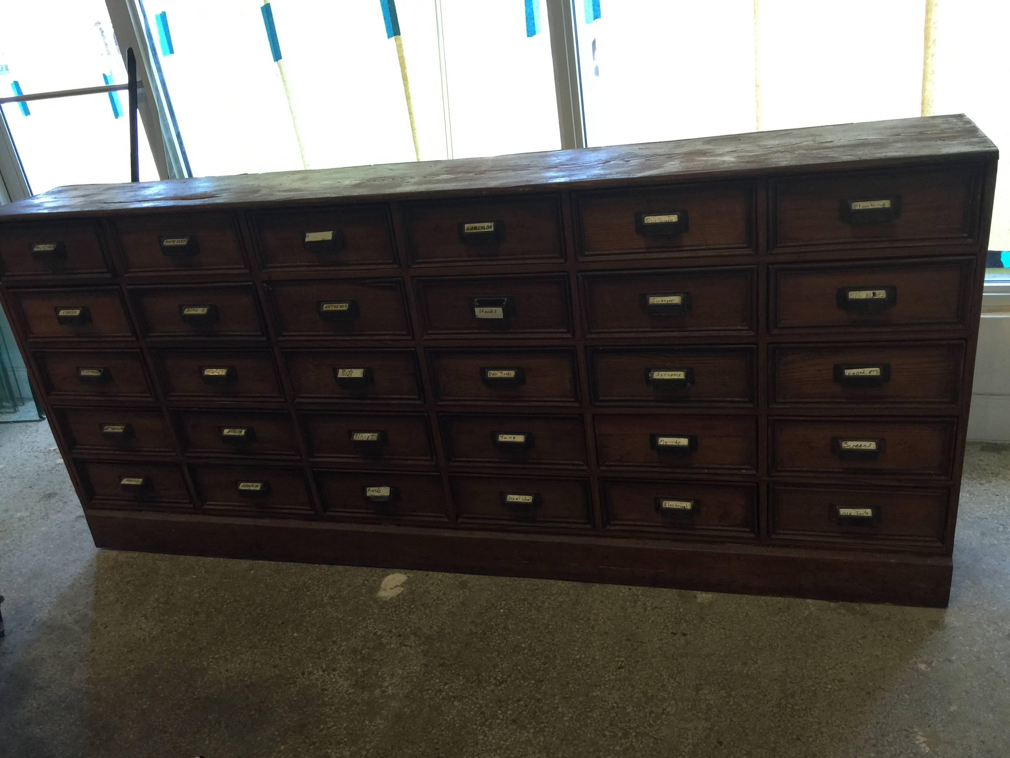 American Antique 1900s Apothecary Chest 30 Bank of Drawer Cabinet Herb Wood 