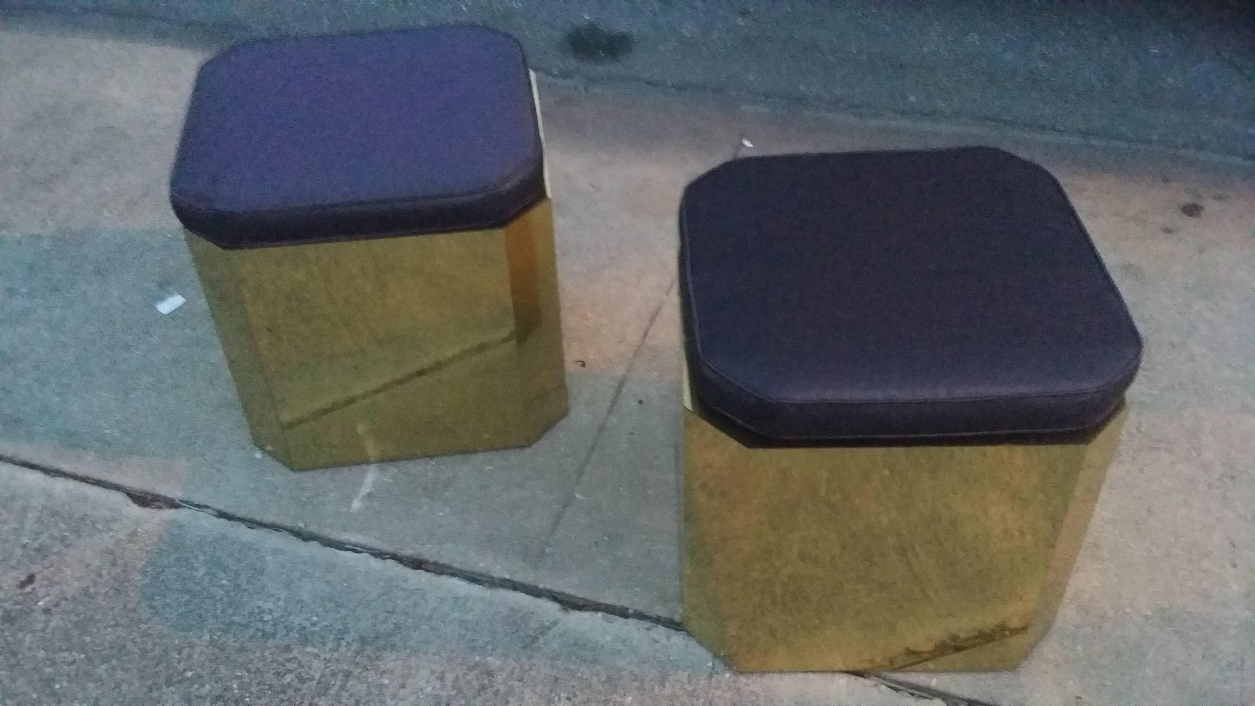 American Mastercraft Benches Vintage Pair of Gold Brass Stools Ottomans Hollywood Regency