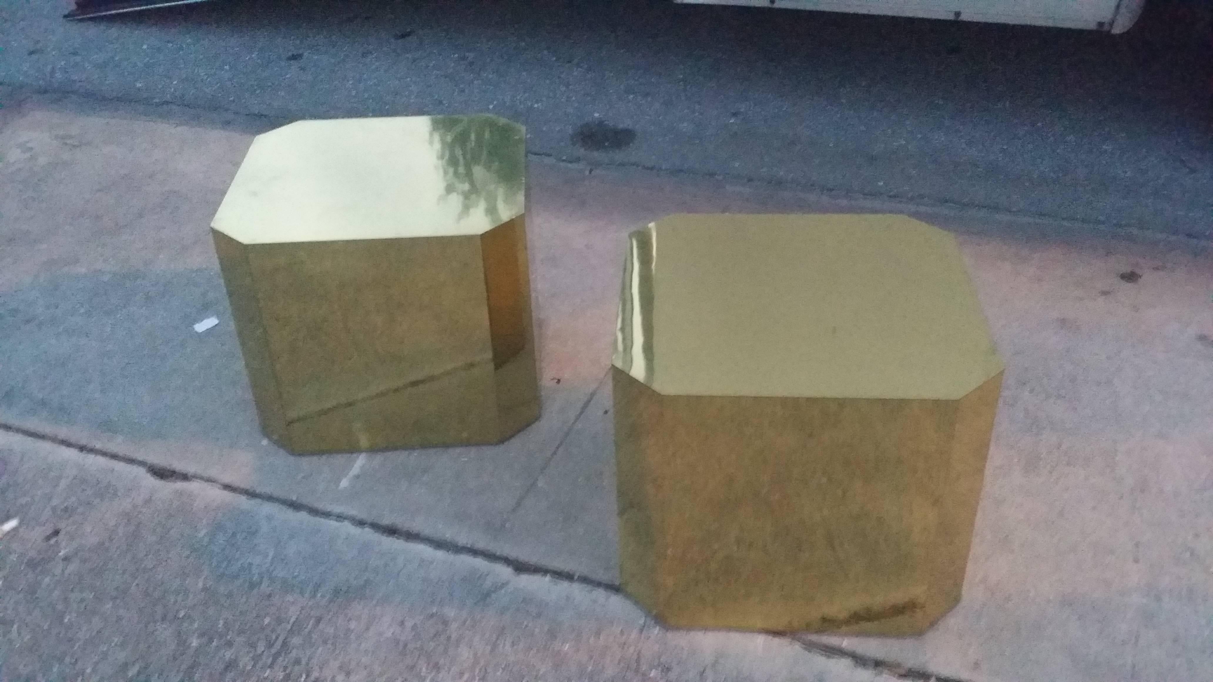 Mastercraft Benches Vintage Pair of Gold Brass Stools Ottomans Hollywood Regency In Good Condition In West Palm Beach, FL