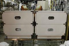 Pair of Campaign Campaigner Laquered Nightstands Chrome Chests Side Tables End