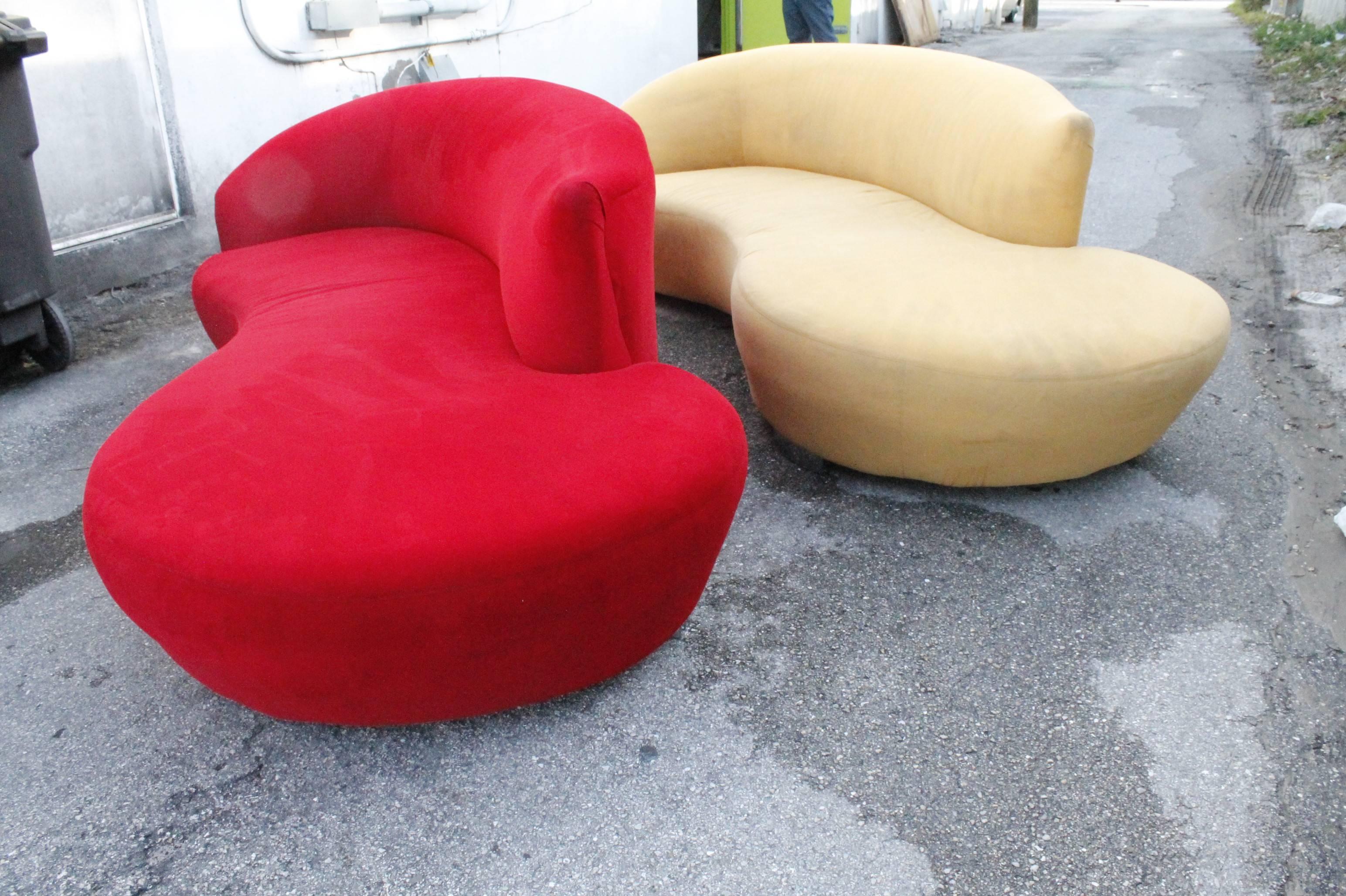 20th Century Cloud Sofas Pair of Curved Kidney Chrome Ultrasuede