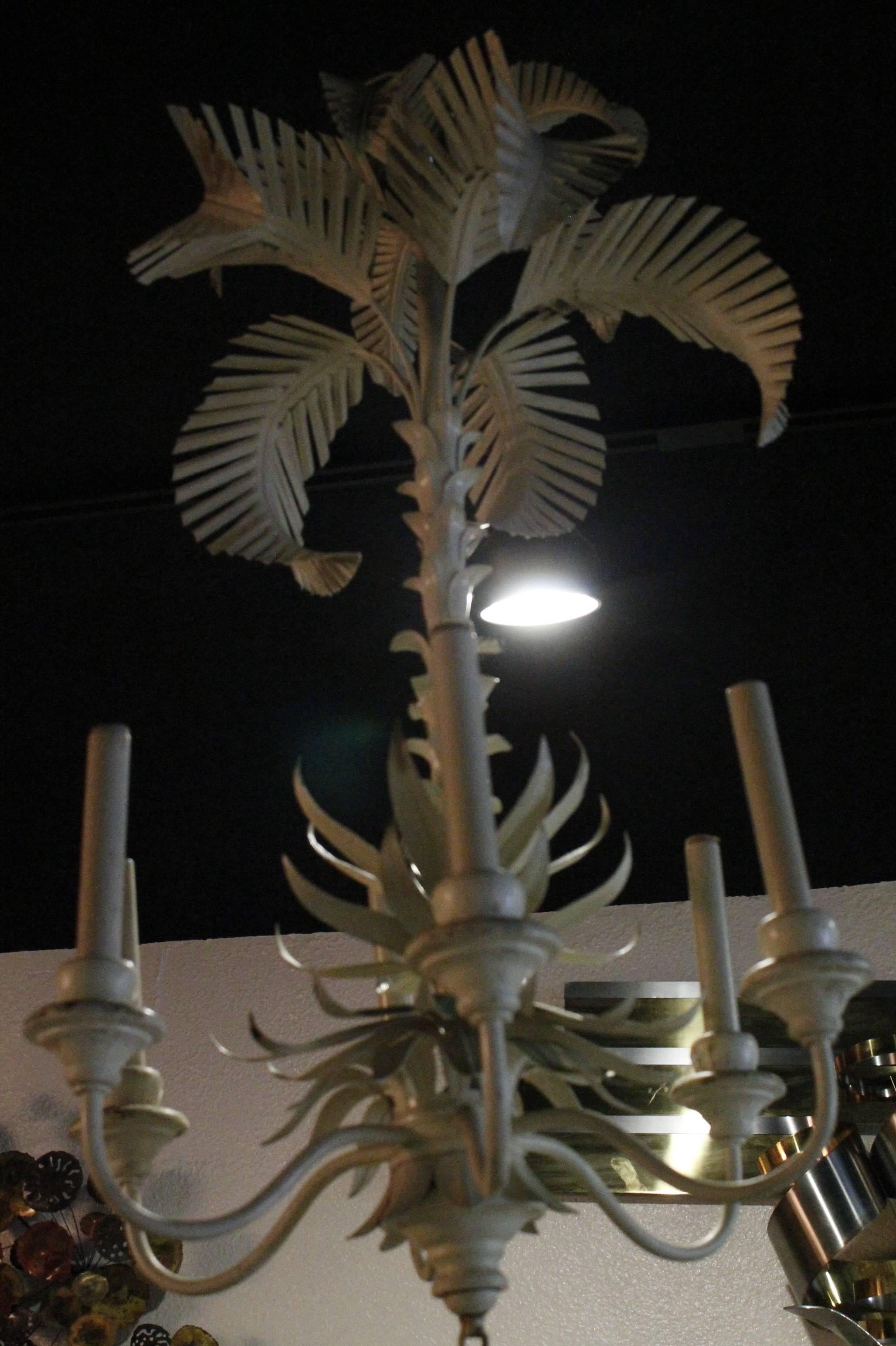 20th Century Palm Tree Frond Chandelier Serge Roche Style Metal Tole Italian Palm Beach 