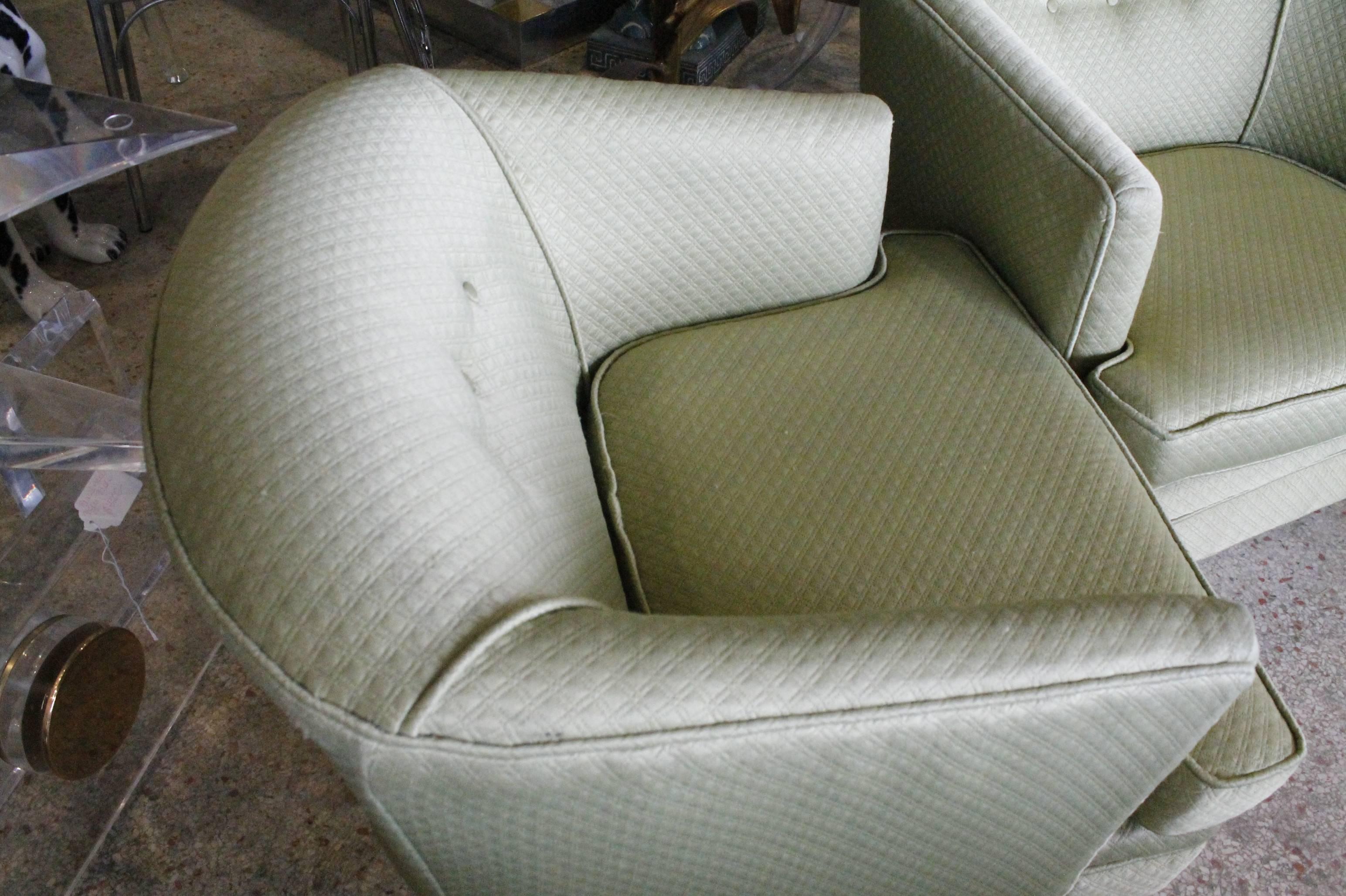Upholstery Milo Baughman Style Vintage Swivel Base Arm Chairs Barrel Tub Hollywood Regency