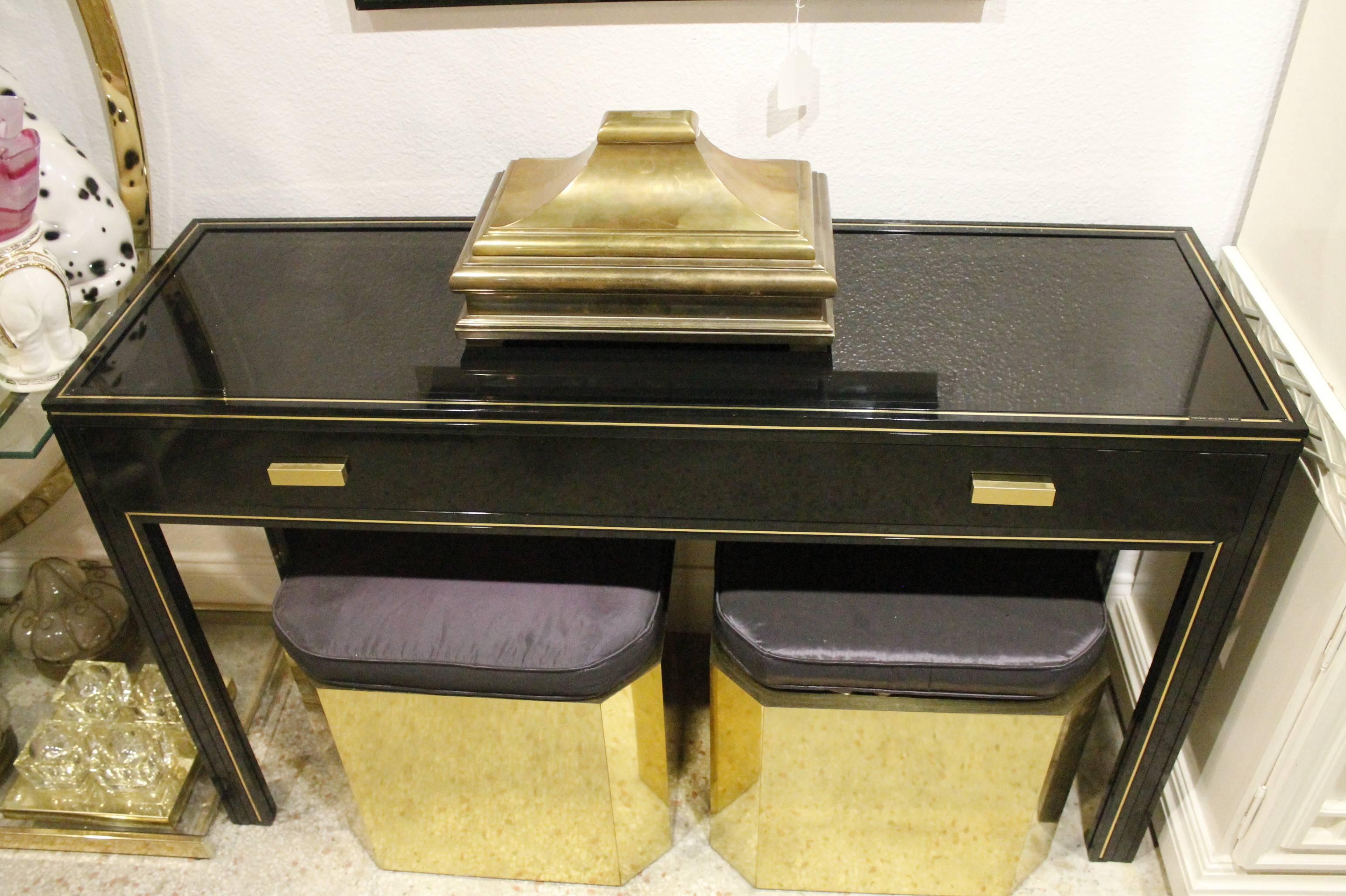Pierre Vandel Paris Desk Console Table & Wall Mirror Brass Set Hollywood Regency 5