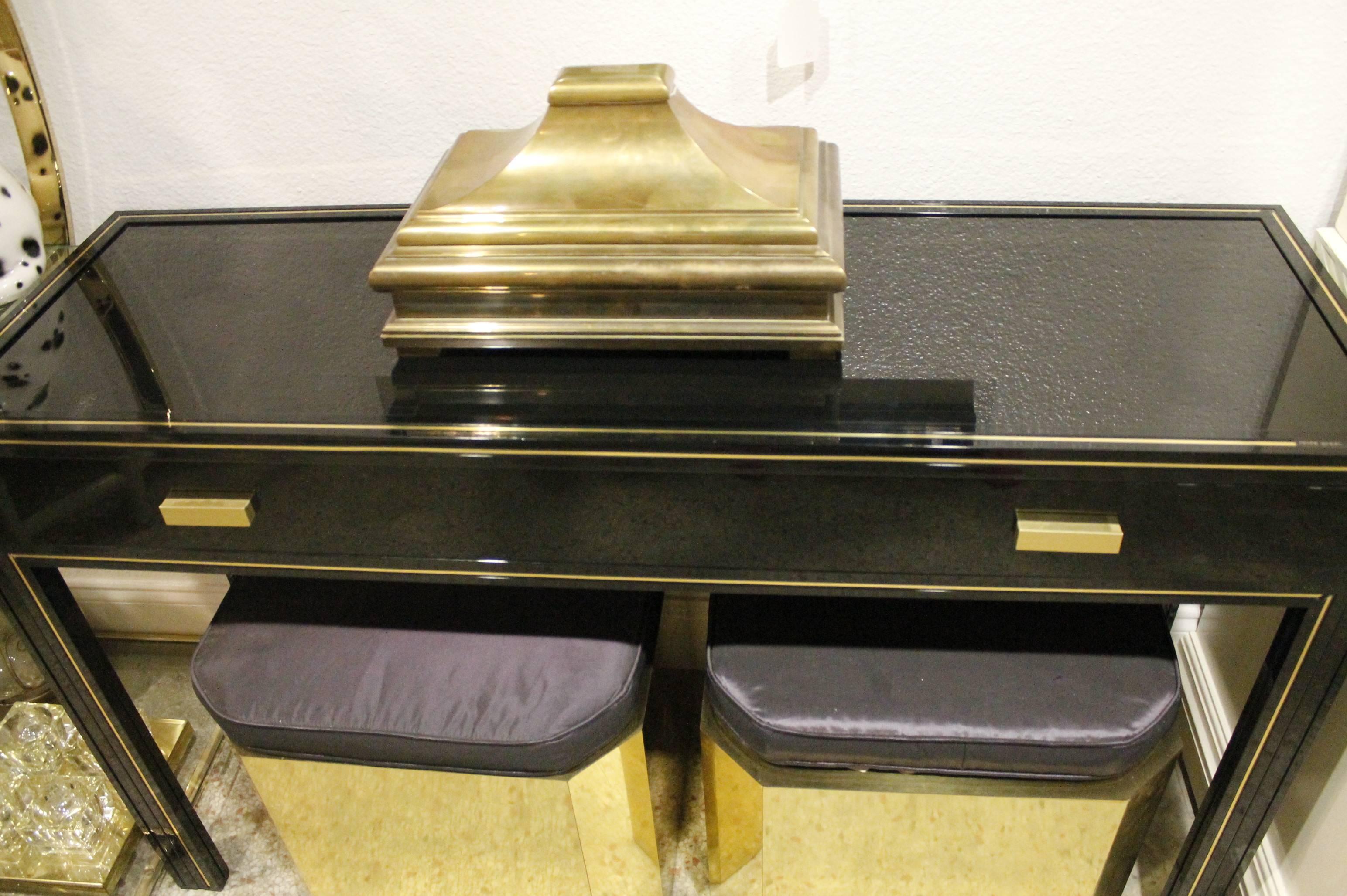 Pierre Vandel Paris Desk Console Table & Wall Mirror Brass Set Hollywood Regency 2