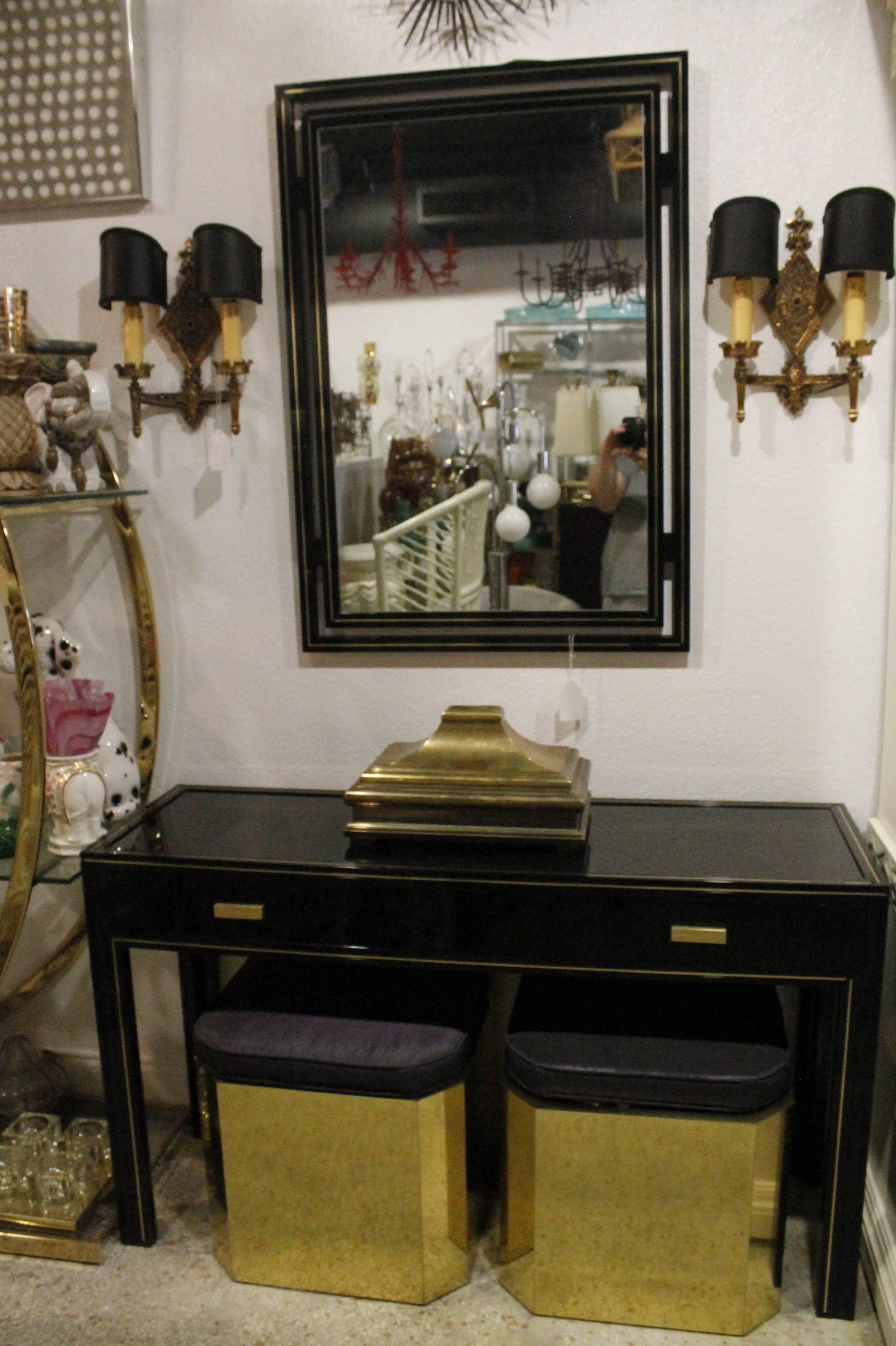 Pierre Vandel Paris Desk Console Table & Wall Mirror Brass Set Hollywood Regency 3