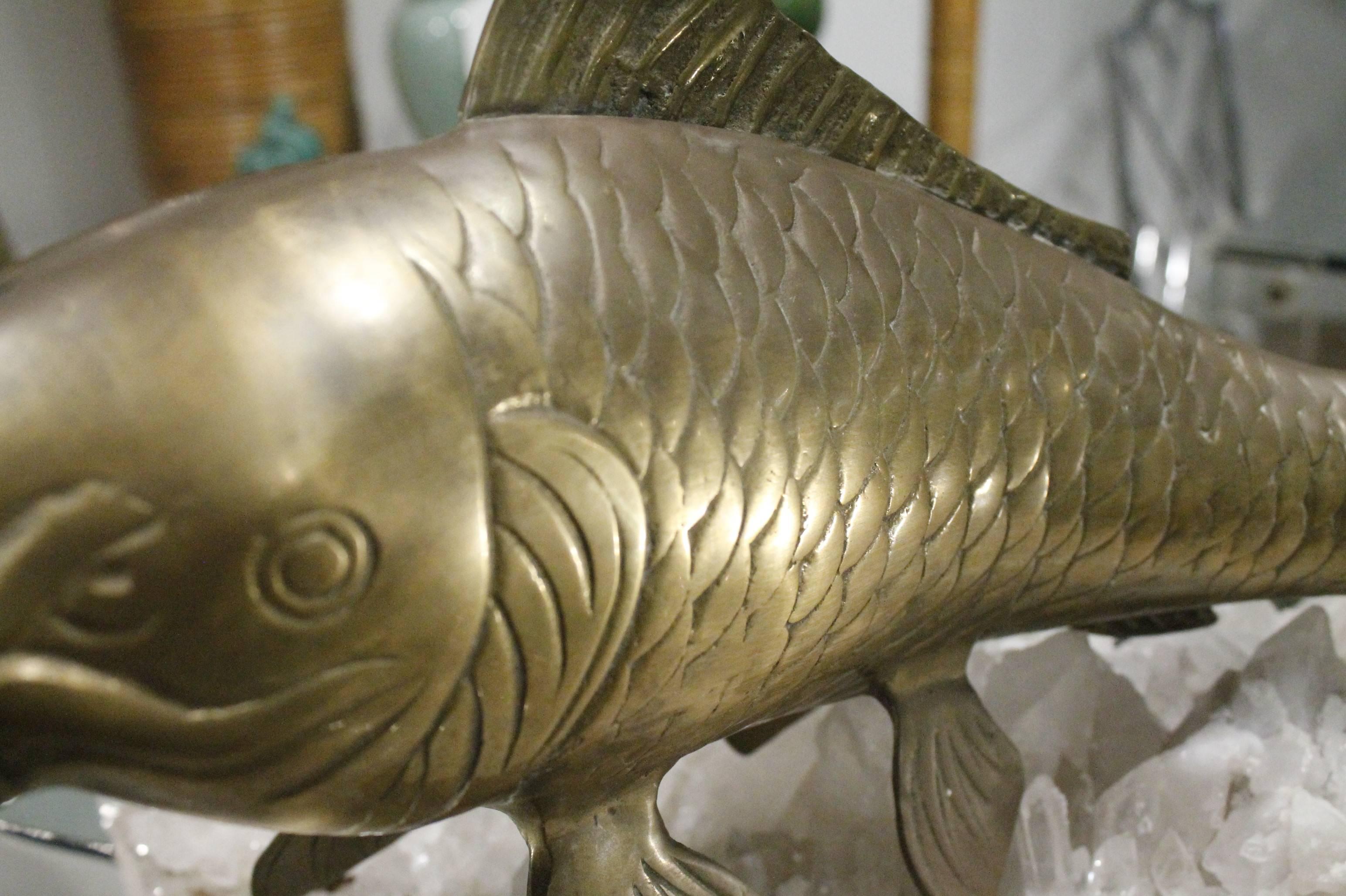 Brass Koi Fish Monumental Statue Vintage Hollywood Regency Asian