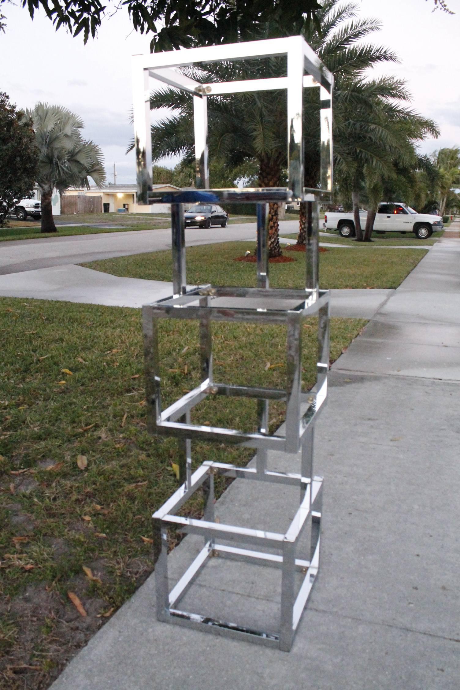 20th Century Milo Baughman Cube Chrome Ètagerè Shelves Geometric Square Shelf