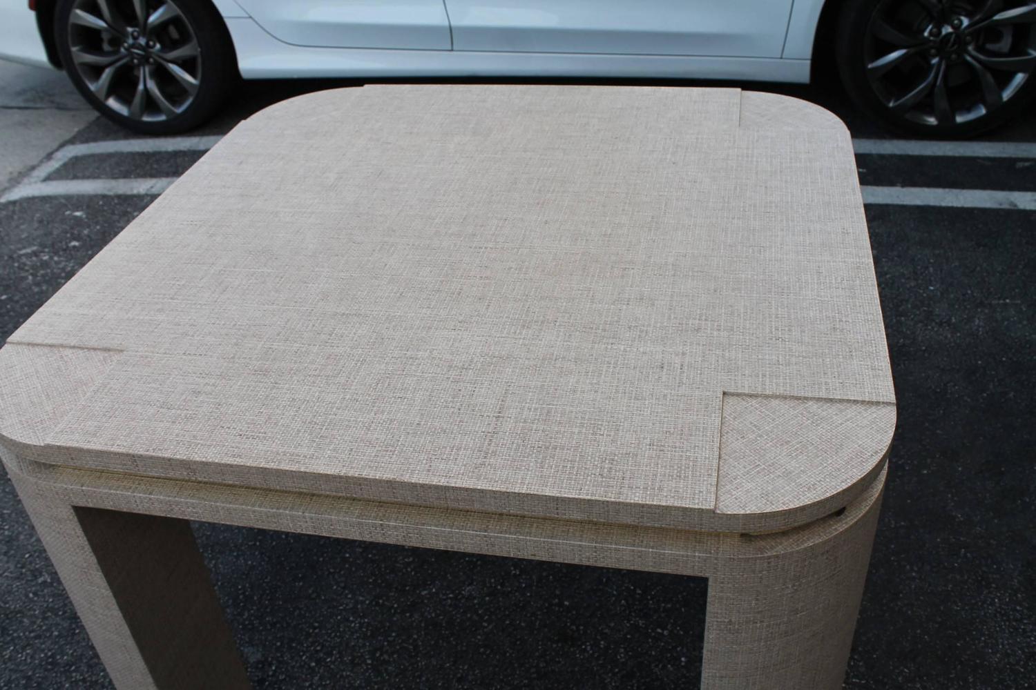 Grasscloth Brass Game Table Vintage Wrapped Linen Karl Springer Style