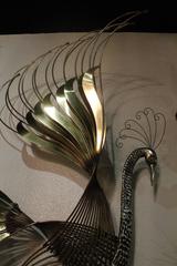 Curtis C. Jere Vintage Peacock Brass Bird of Paradise Wall Art Hanging Chrome