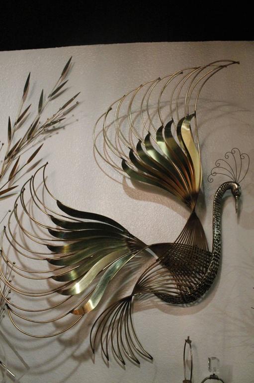 Curtis C. Jere Vintage Peacock Brass Bird of Paradise Wall Art Hanging