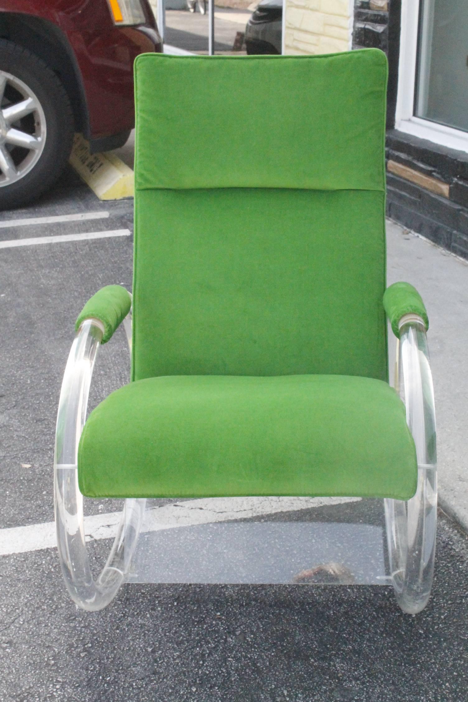 Charles Hollis Jones Lucite Rocker Rocking Chair and Ottoman Footstool In Excellent Condition In West Palm Beach, FL