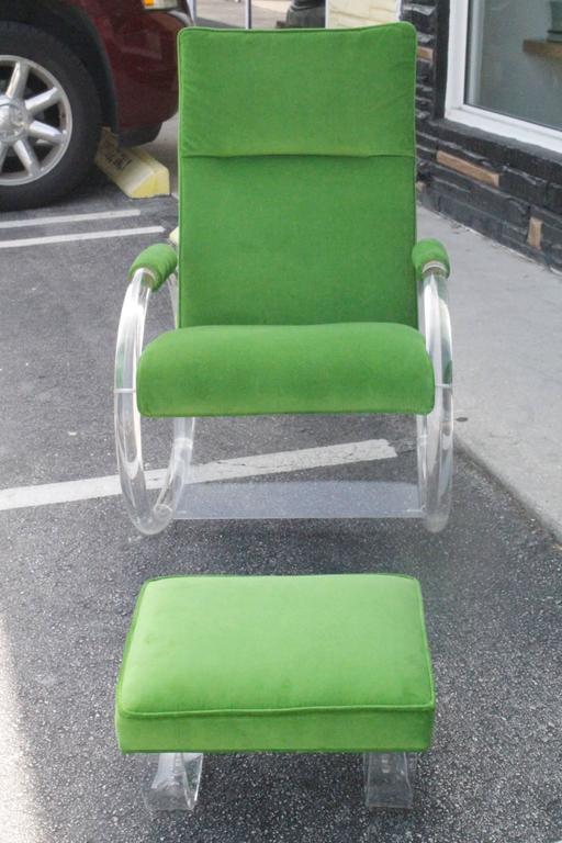 Charles Hollis Jones Lucite Rocker Rocking Chair and Ottoman Footstool ...