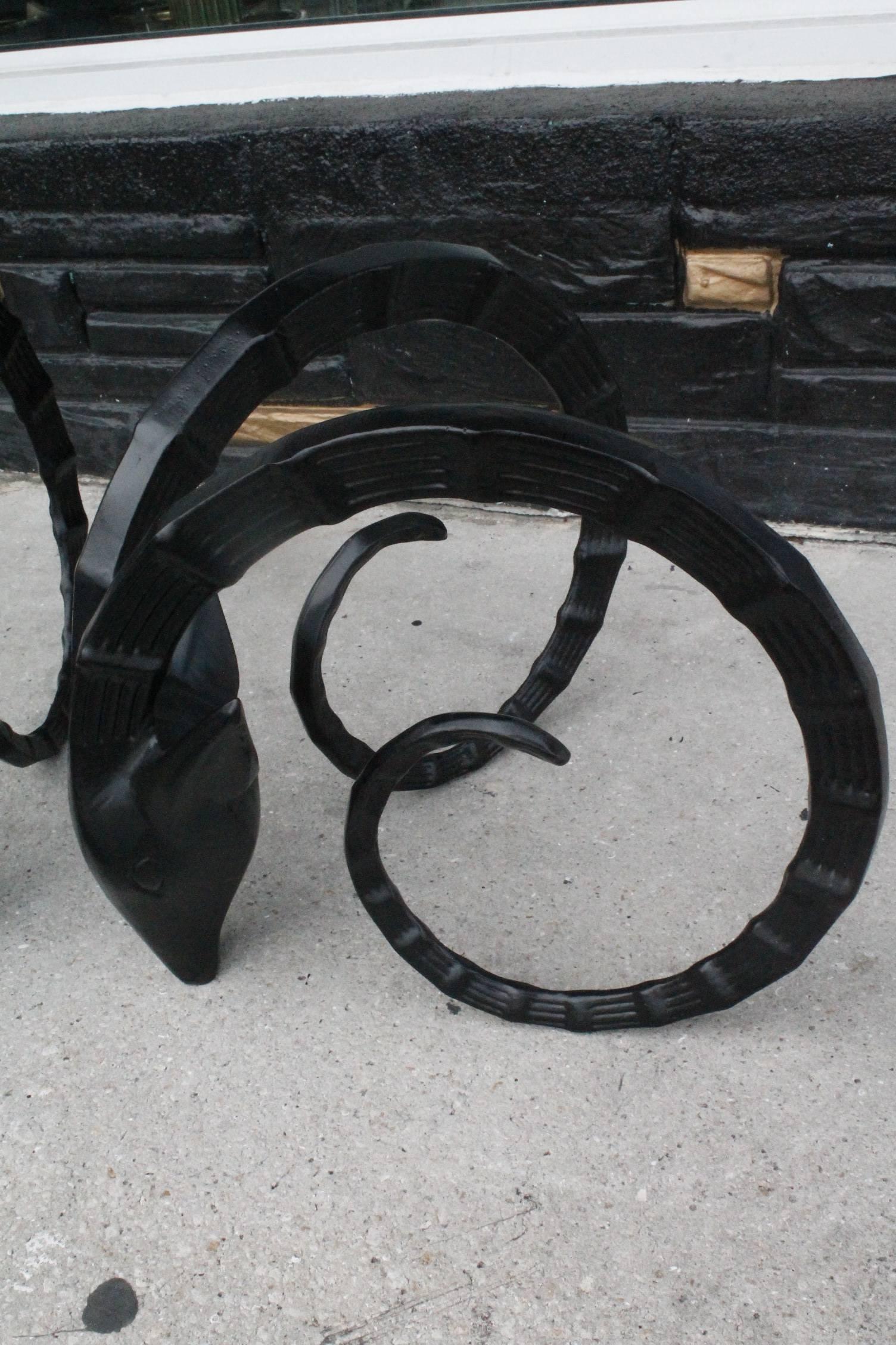 French Pair of Vintage Black Metal Ibex Head Coffee or Cocktail Table Bases