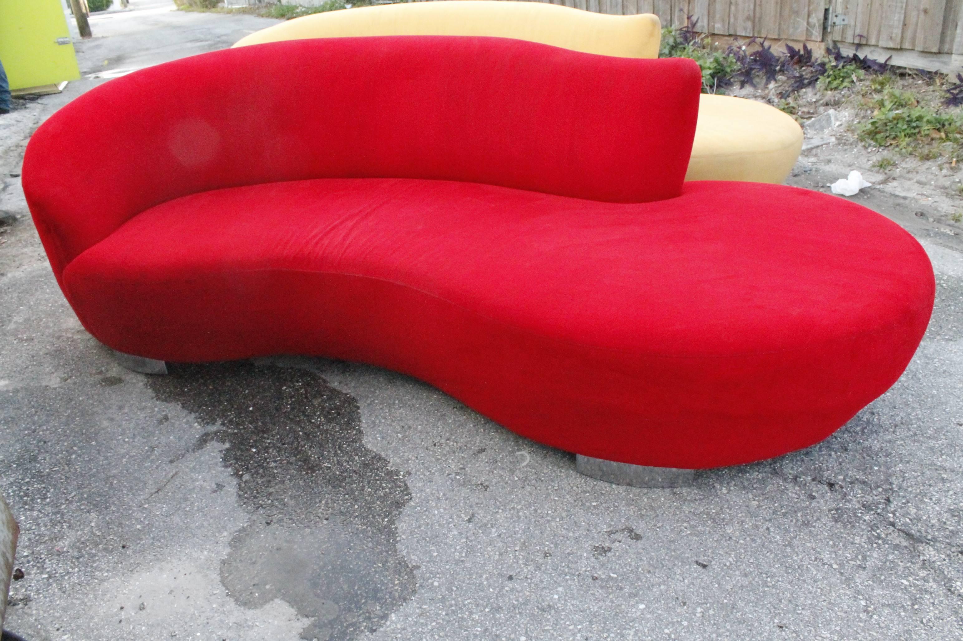 Vladimir Kagan Style Sofa Couch Vintage Curved Kidney Cloud Chrome ...