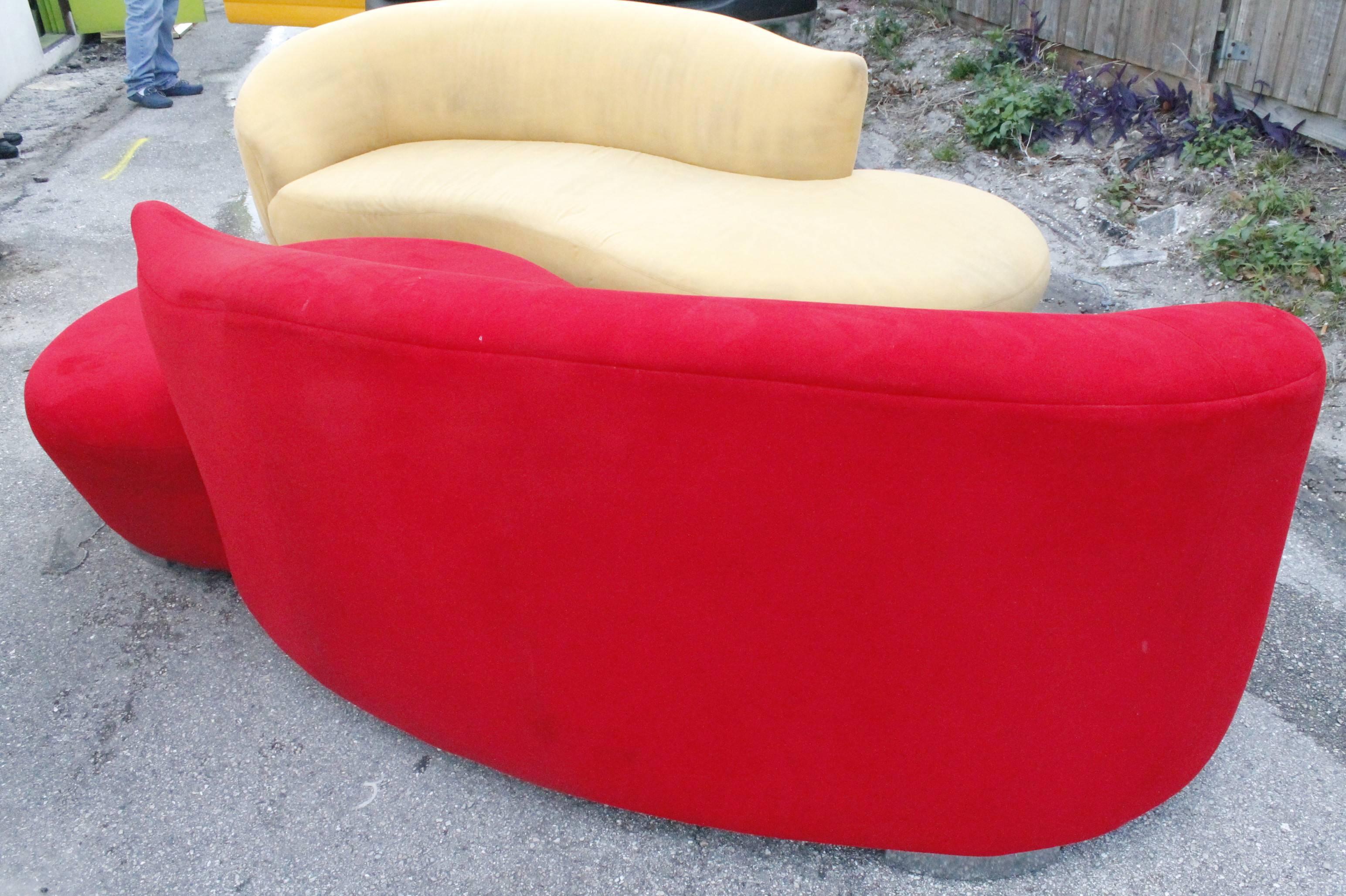 American Vladimir Kagan Style Sofa Couch Vintage Curved Kidney Cloud Chrome Ultrasuede R