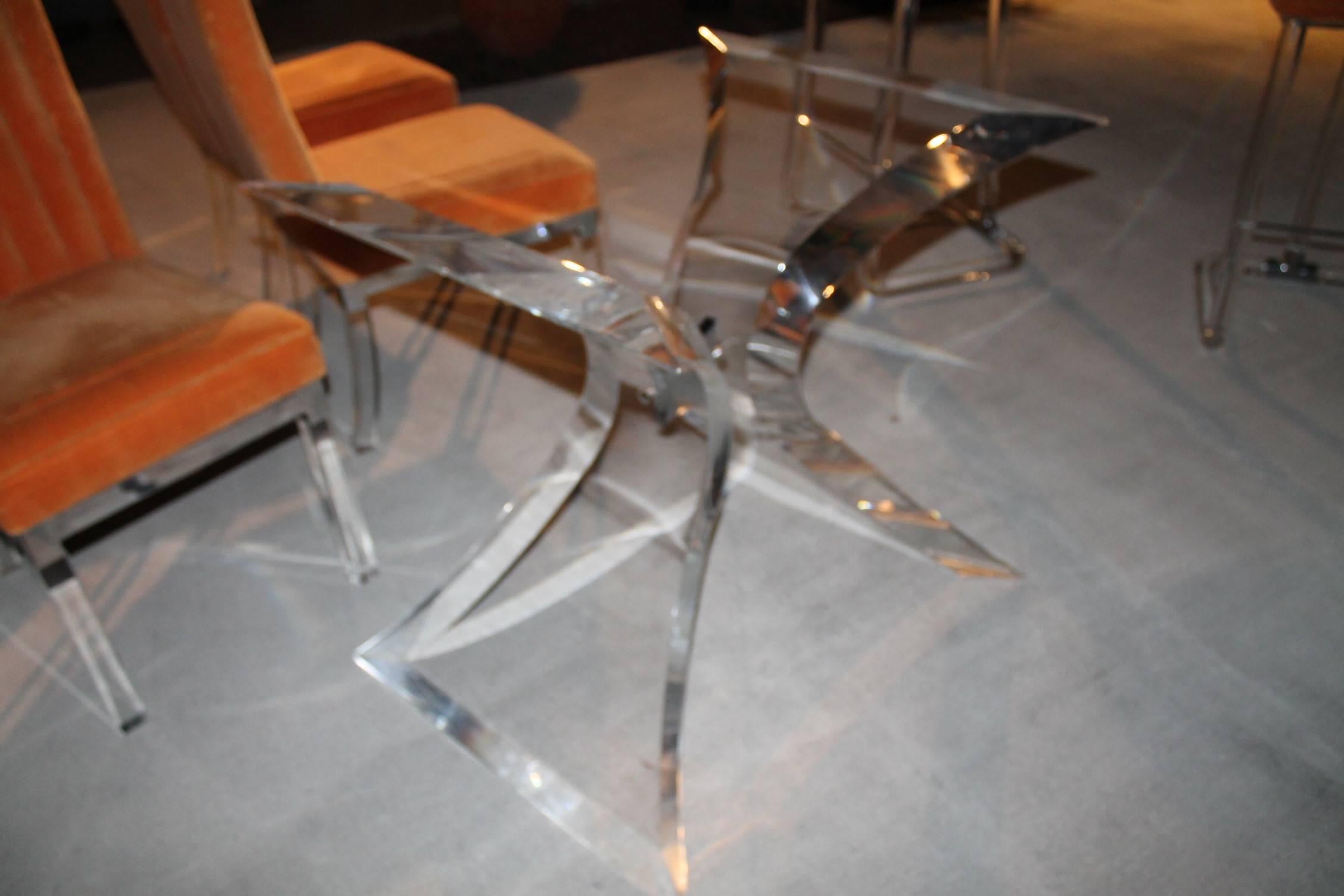 American Lion In Frost Vintage Signed Lucite Butterfly Chrome Dining Table Desk Base
