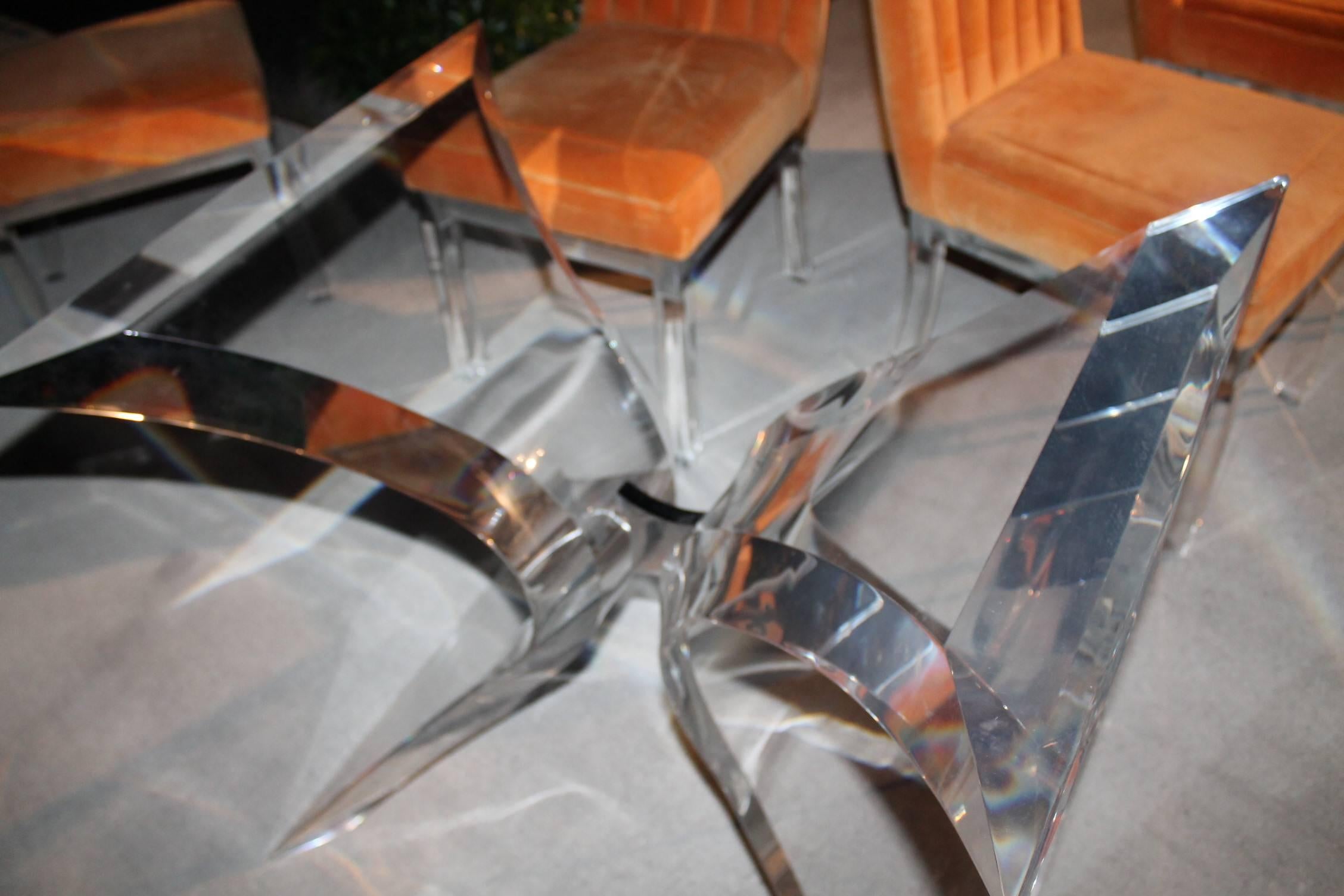 Lion In Frost Vintage Signed Lucite Butterfly Chrome Dining Table Desk Base In Good Condition In West Palm Beach, FL