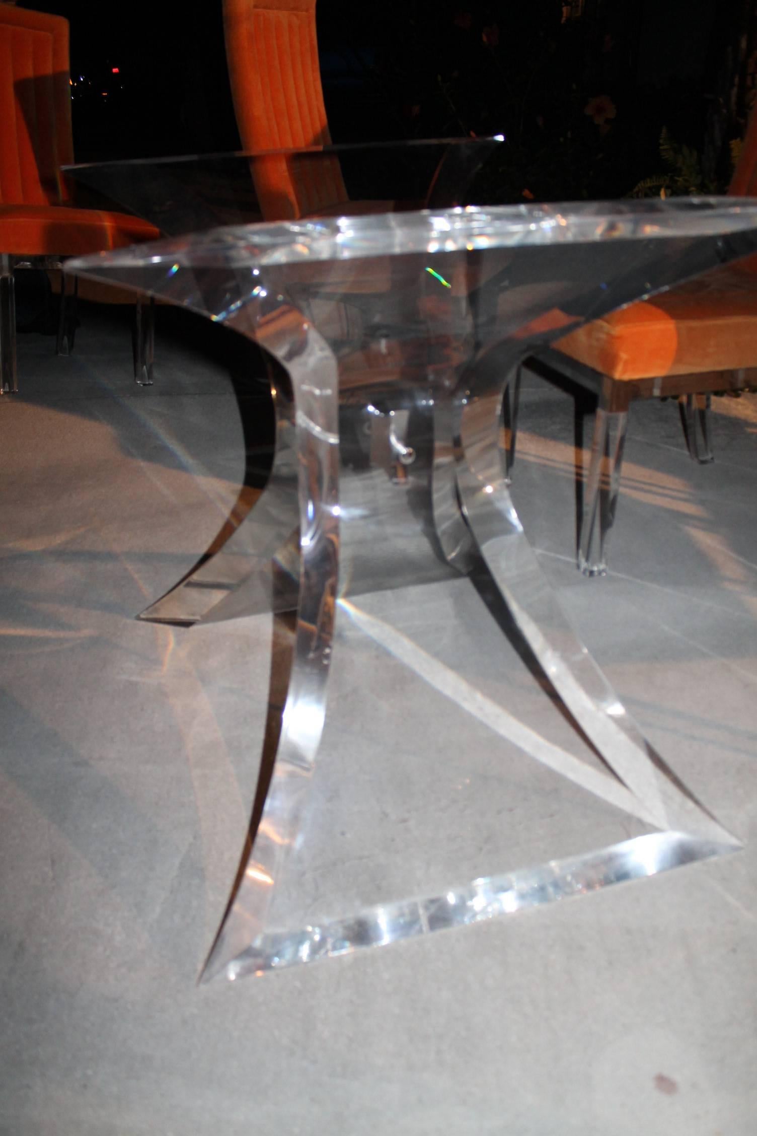 20th Century Lion In Frost Vintage Signed Lucite Butterfly Chrome Dining Table Desk Base
