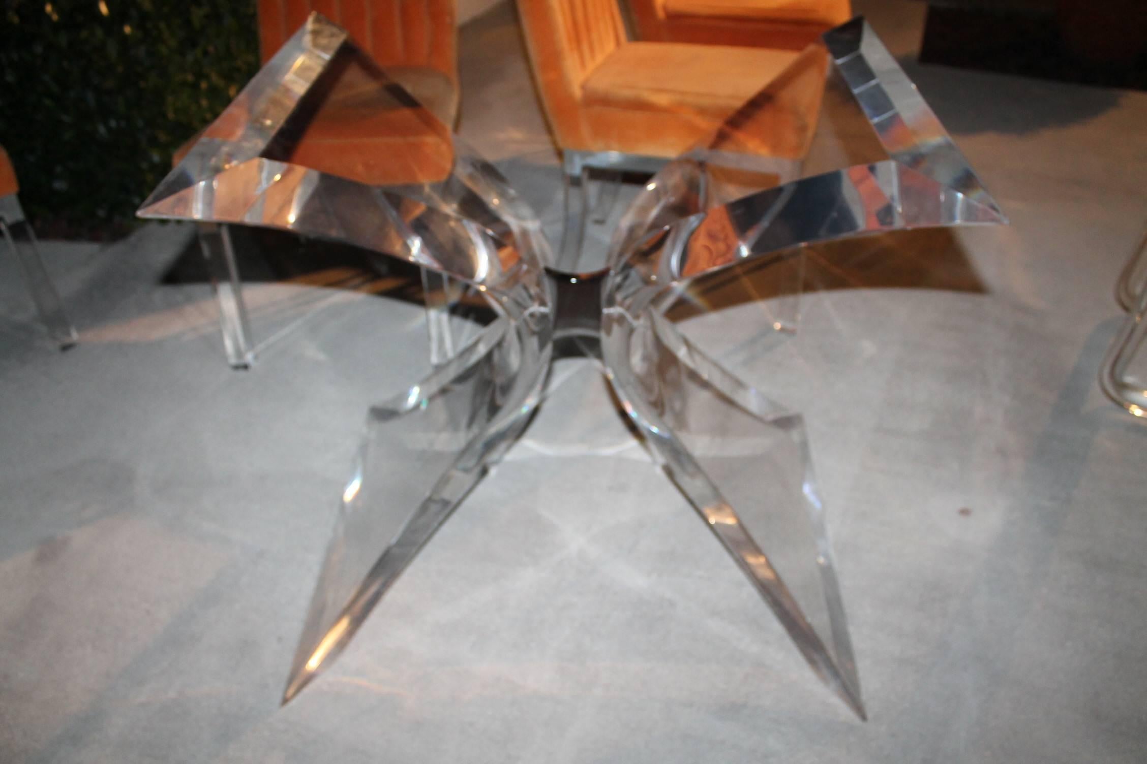 Lion In Frost Vintage Signed Lucite Butterfly Chrome Dining Table Desk Base 1