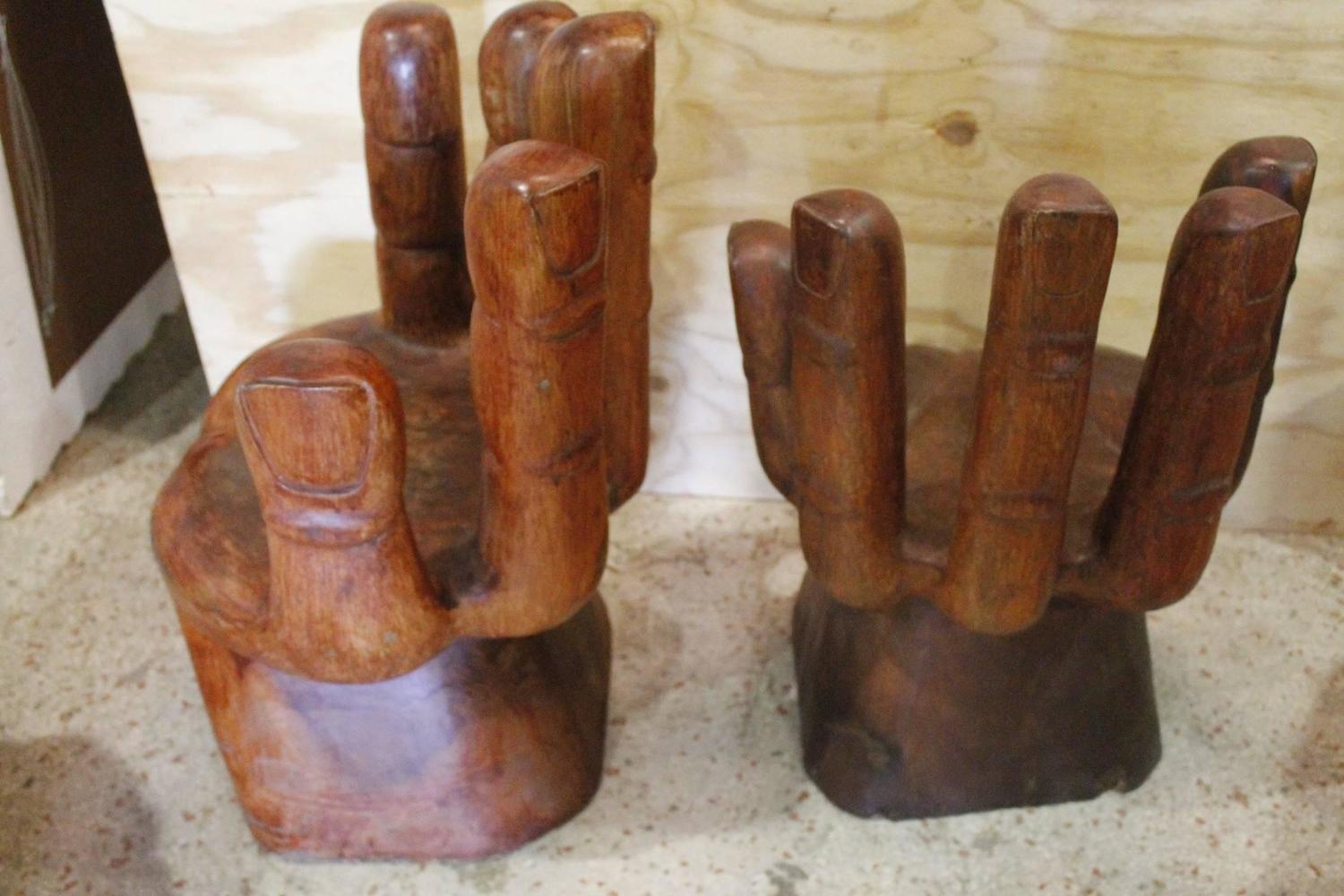 Hand Chairs Pair Vintage of Fingers Wood Childs Childrens Seats Right