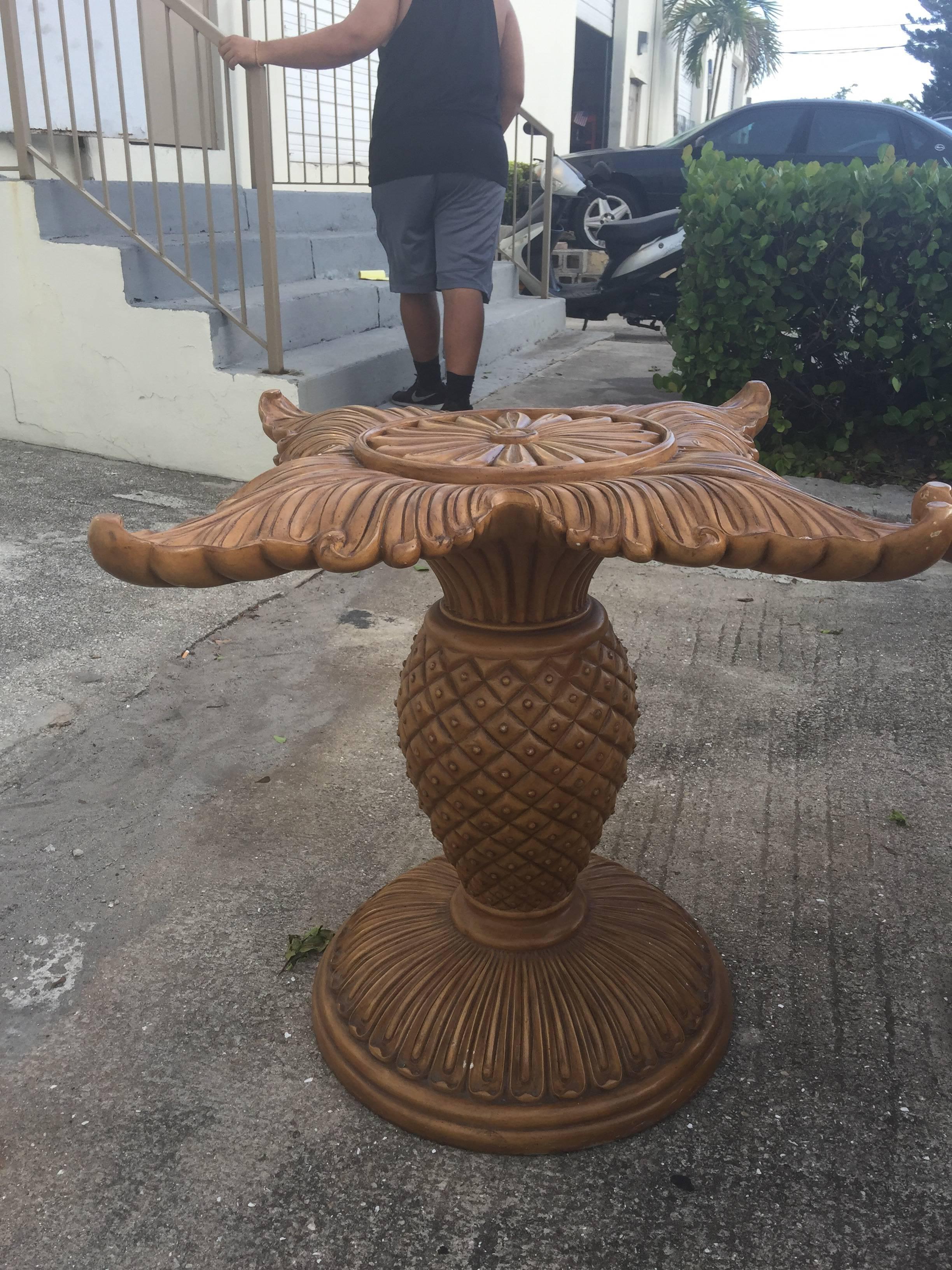 American Pair of Wood Carved Pineapple Dining Table or Desk Bases Tropical Palm Beach